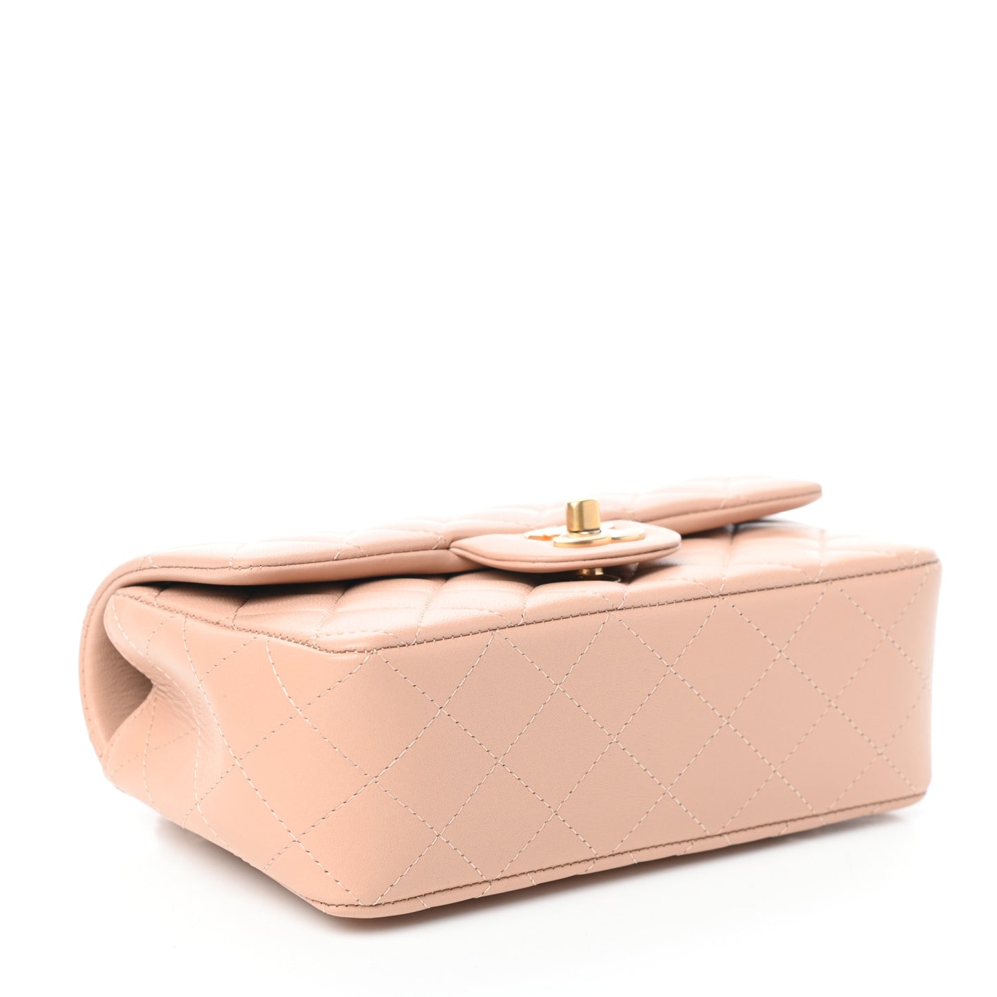 Lambskin Quilted Mini Top Handle Rectangular Flap Beige