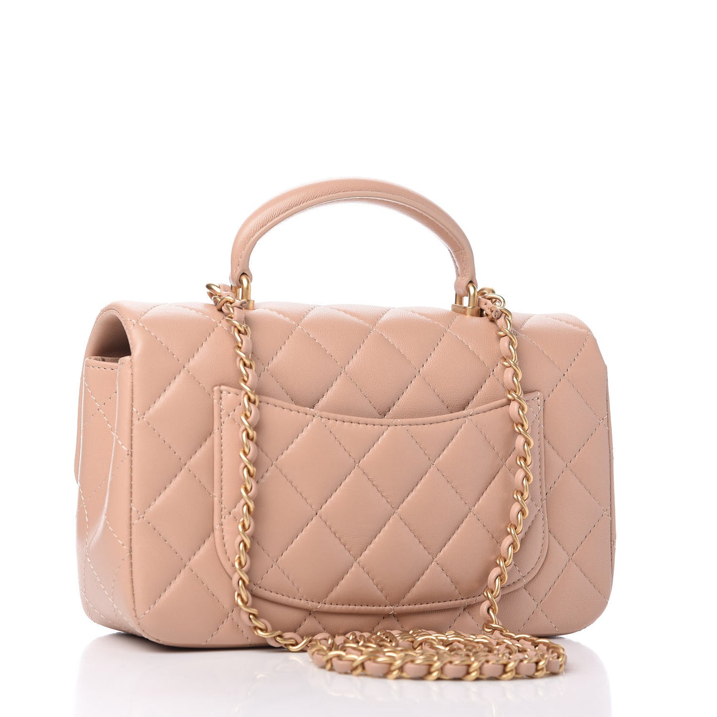 Lambskin Quilted Mini Top Handle Rectangular Flap Beige