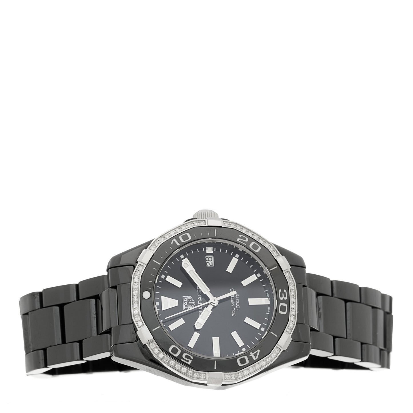 Ceramic Diamond Bezel 35mm Aquaracer Lady Quartz Watch Black WAY1395