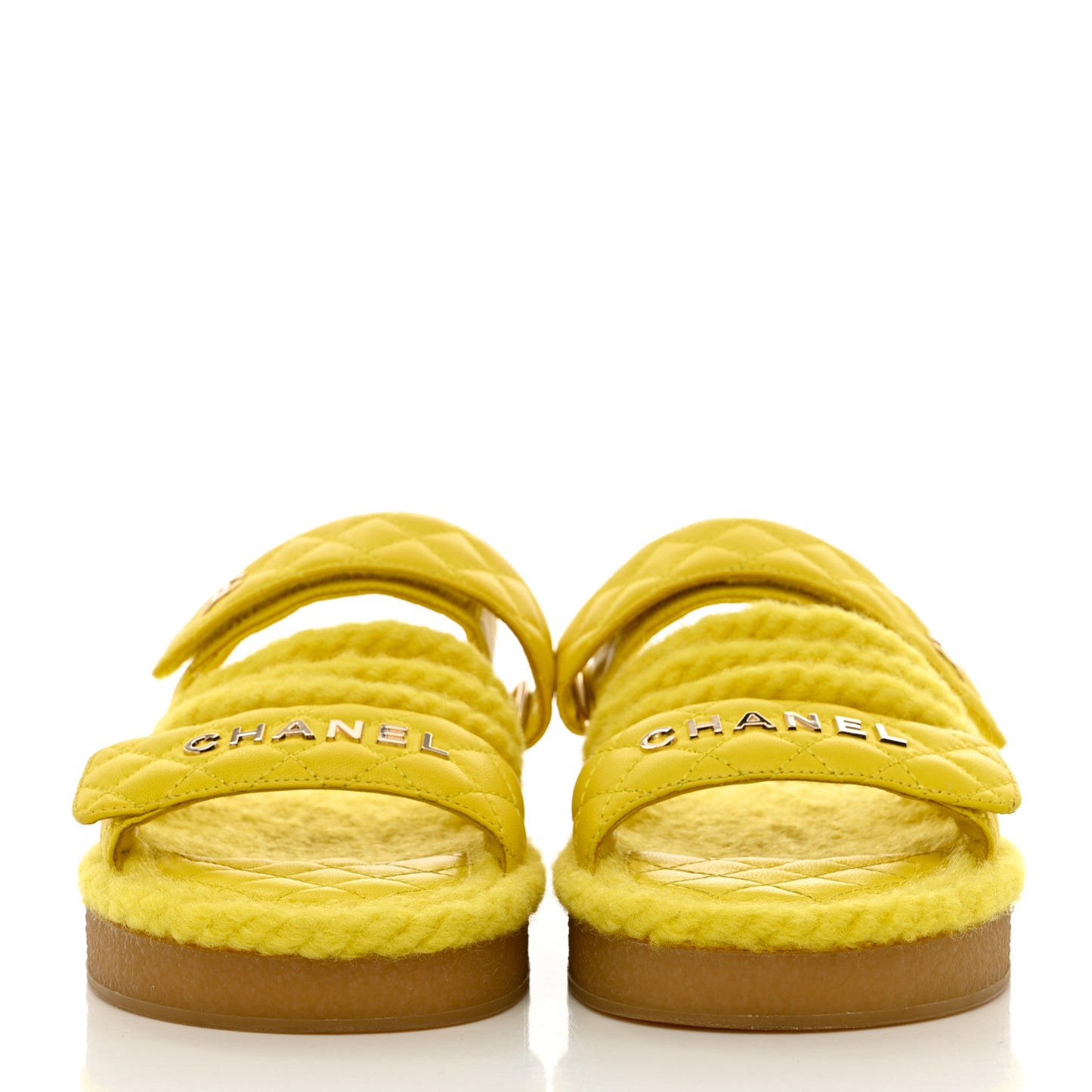 Cord Lambskin Quilted Logo Mules 37 Yellow
