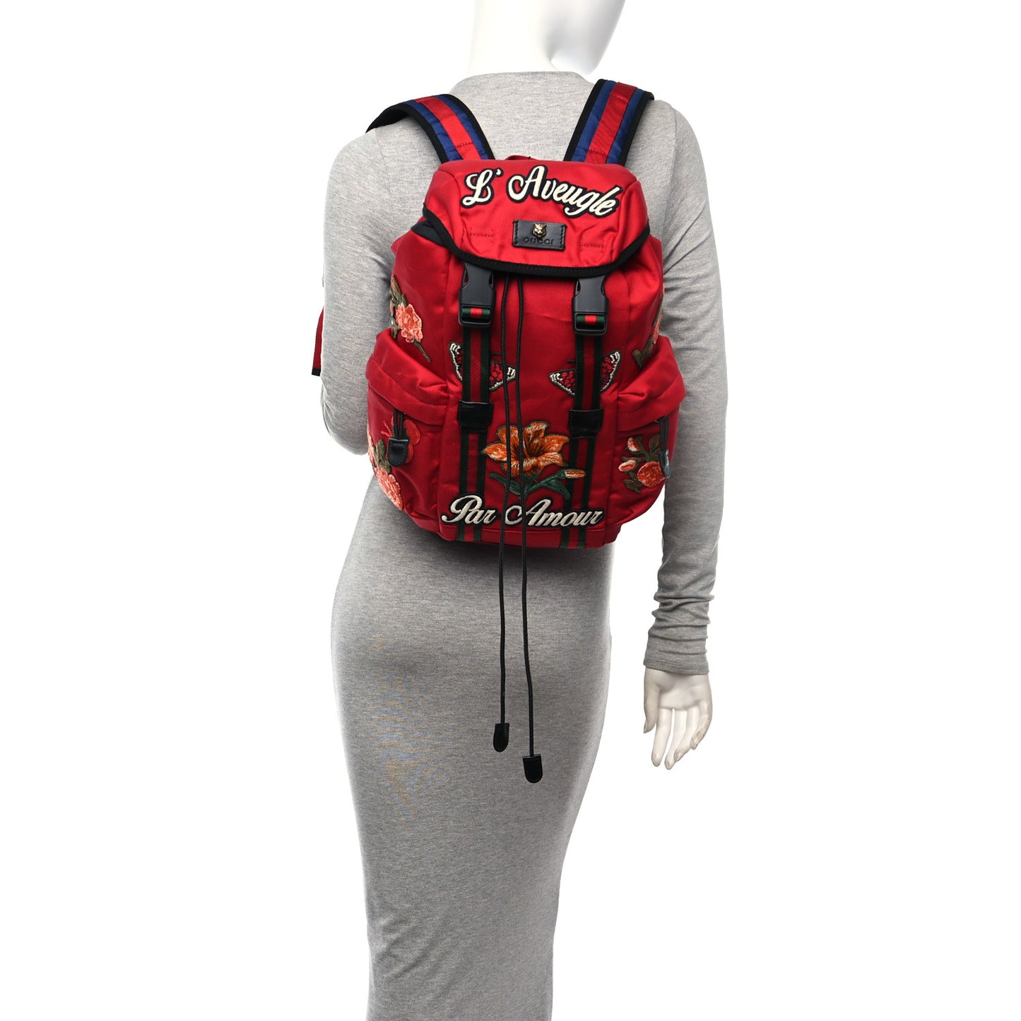 Techno Canvas L'Aveugle Par Amour Embroidered Double Buckle Backpack Red