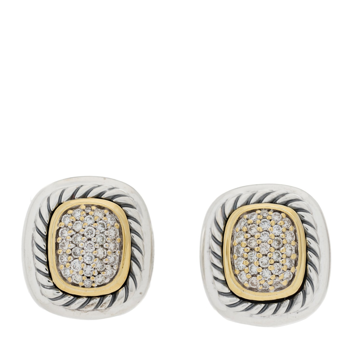 Sterling Silver 18K Yellow Gold Diamond Albion Pave Earrings