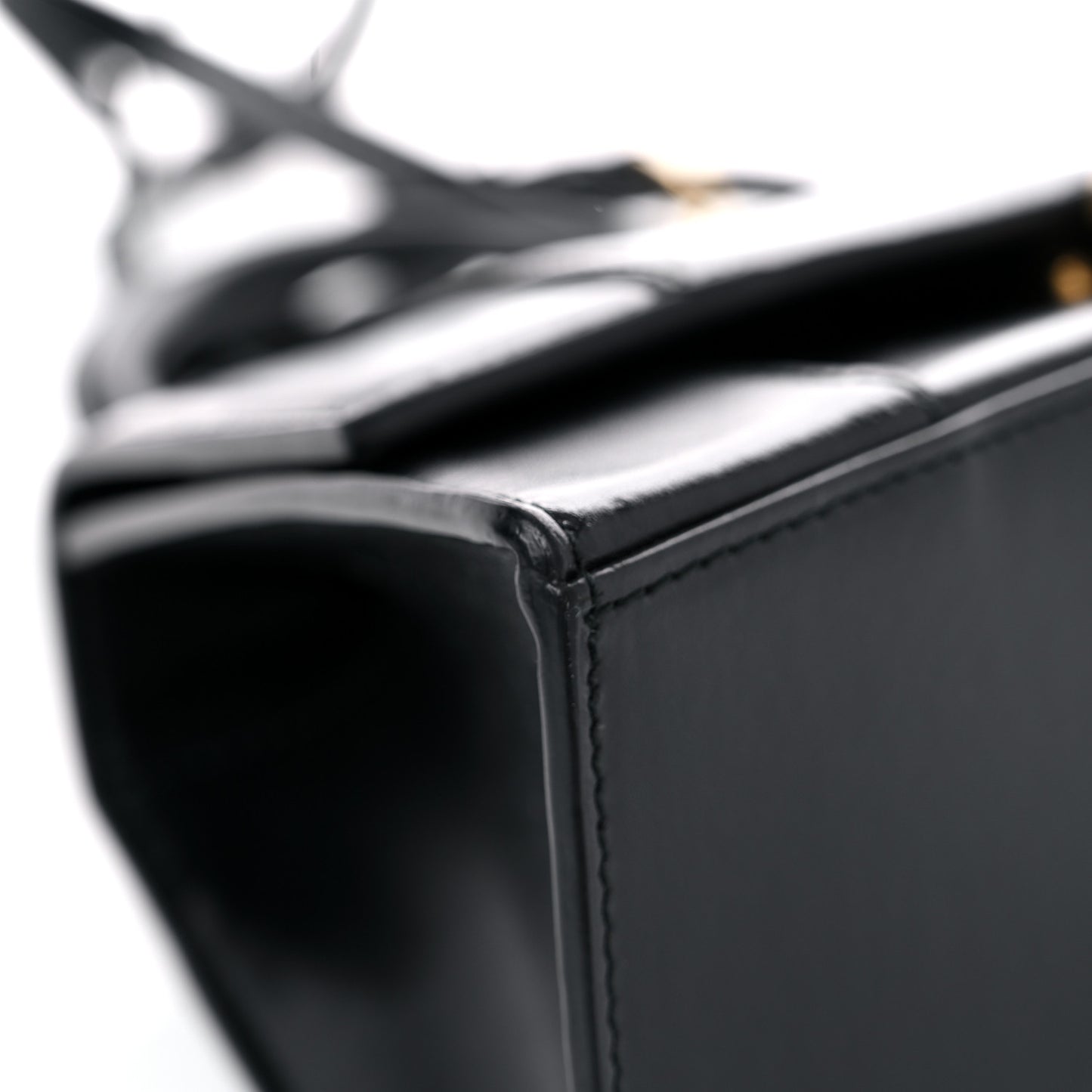 Shiny Box Calfskin Small Hourglass Top Handle Bag Black