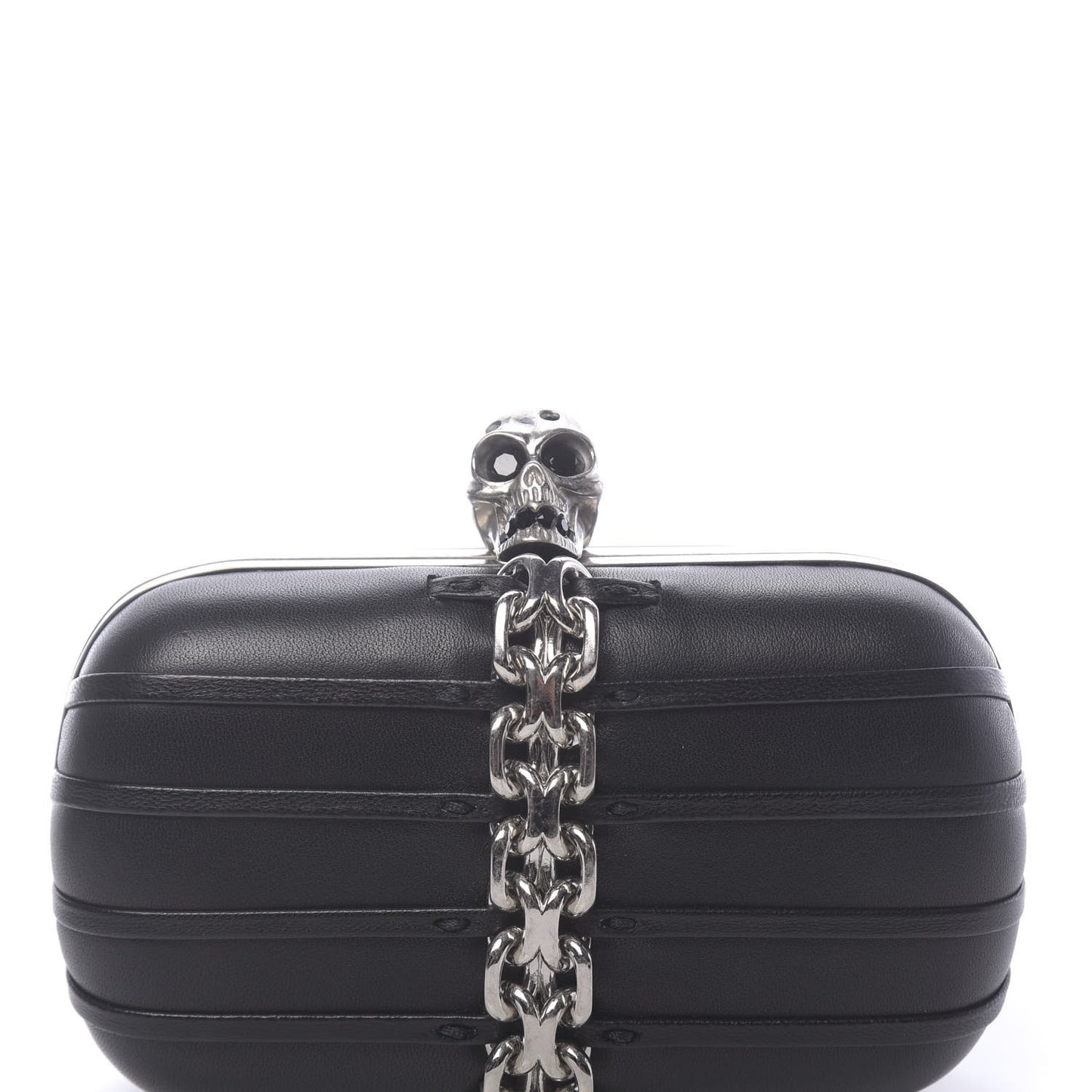 Nappa Skull Chain Box Clutch Black