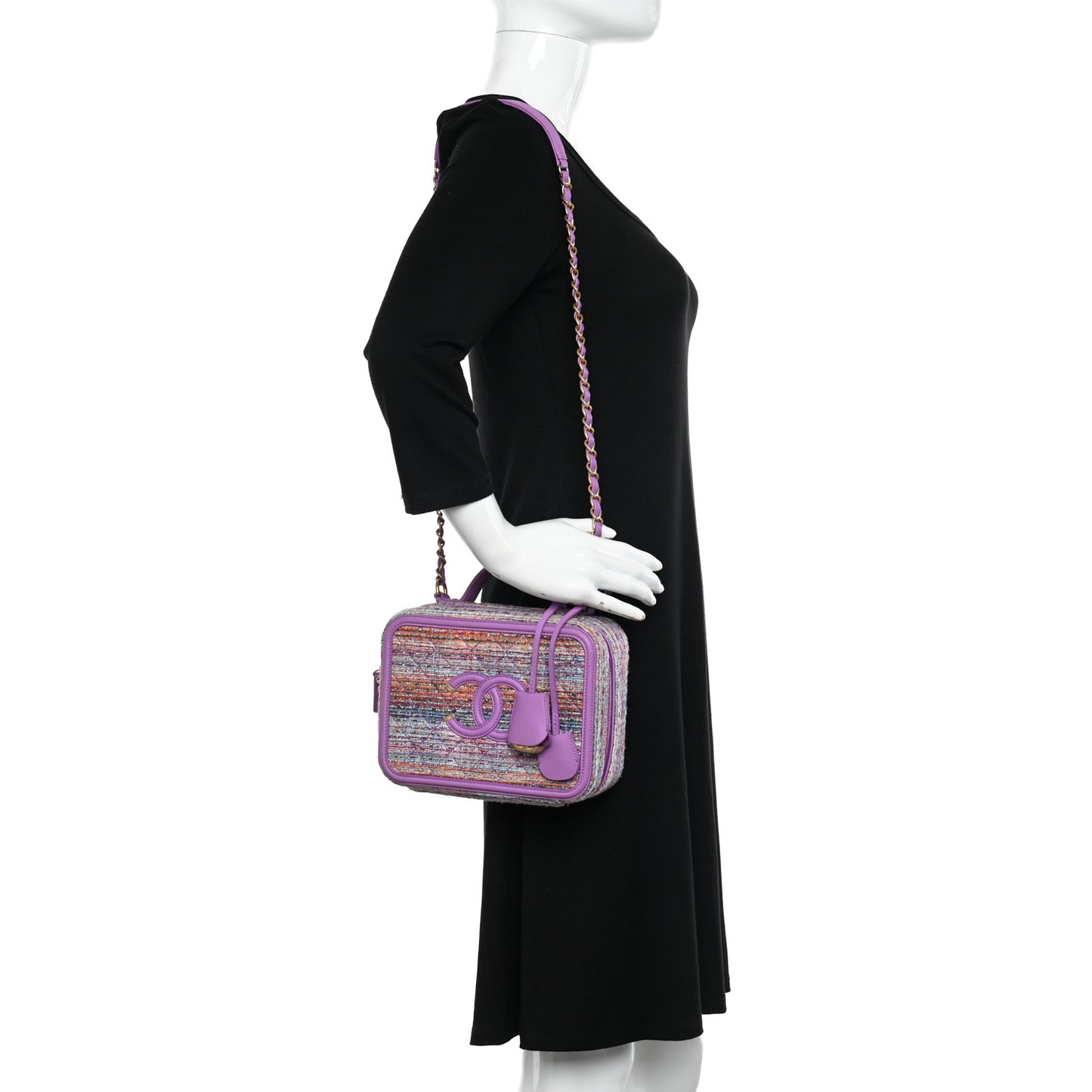 Tweed Quilted Medium CC Filigree Vanity Case Purple Multicolor