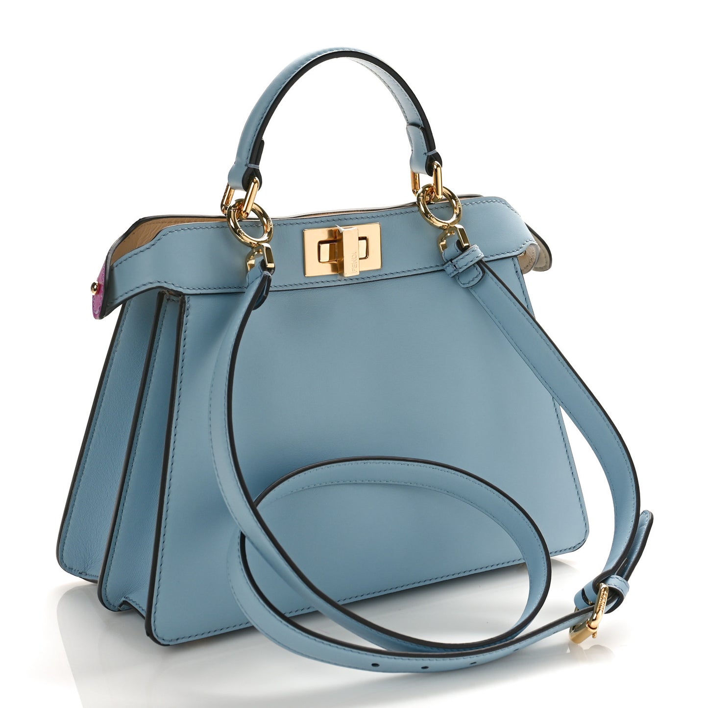 Vitello Seta Nappa Bi-Color Rainbow Girl Inlay Small Peekaboo I SEE U Satchel Azzurro Baby Multicolor