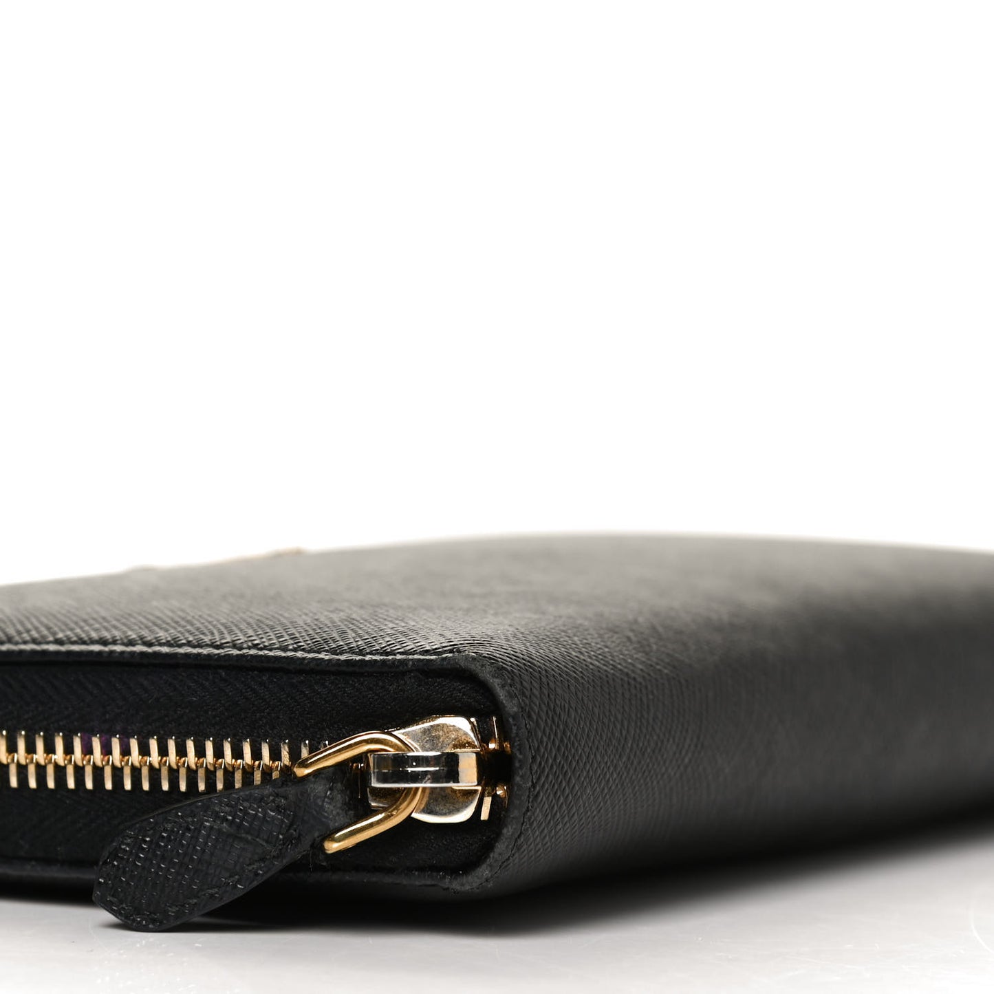 Saffiano Metal Large Zip Around Travel Wallet Black