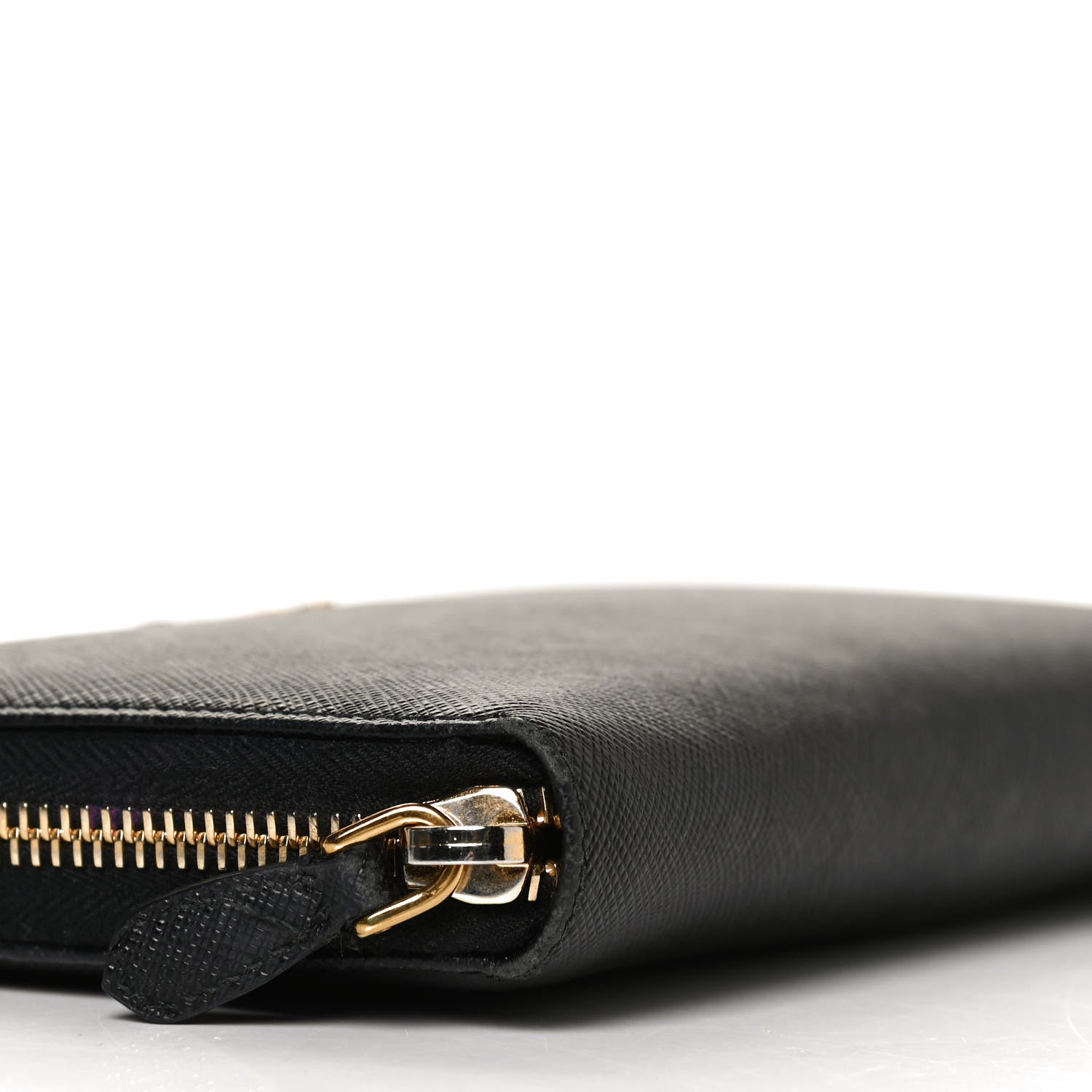 Prada Saffiano Metal Large Zip Around Travel Wallet Black 7 of 12