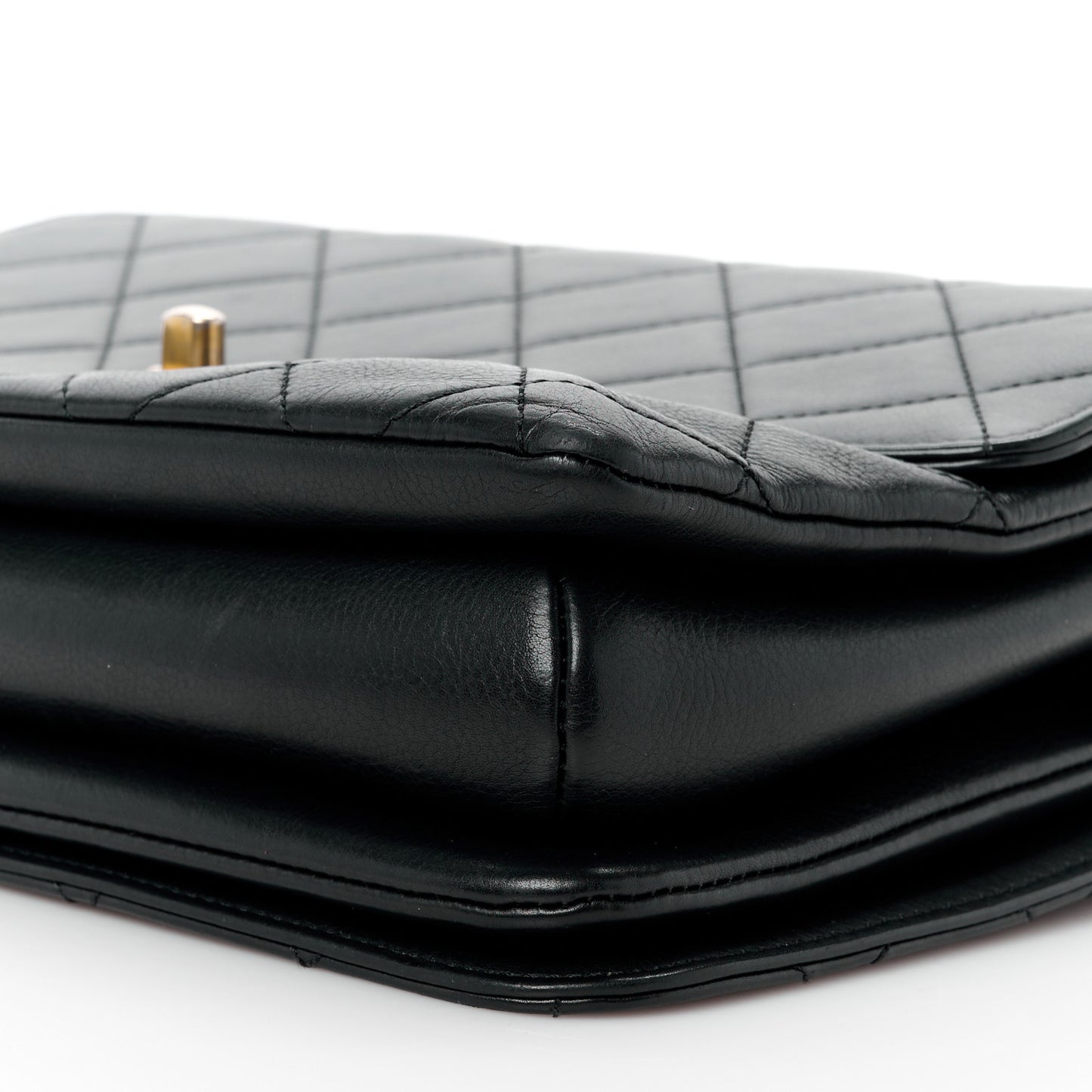 Calfskin Quilted Metal Top Handle Envelope Flap Black