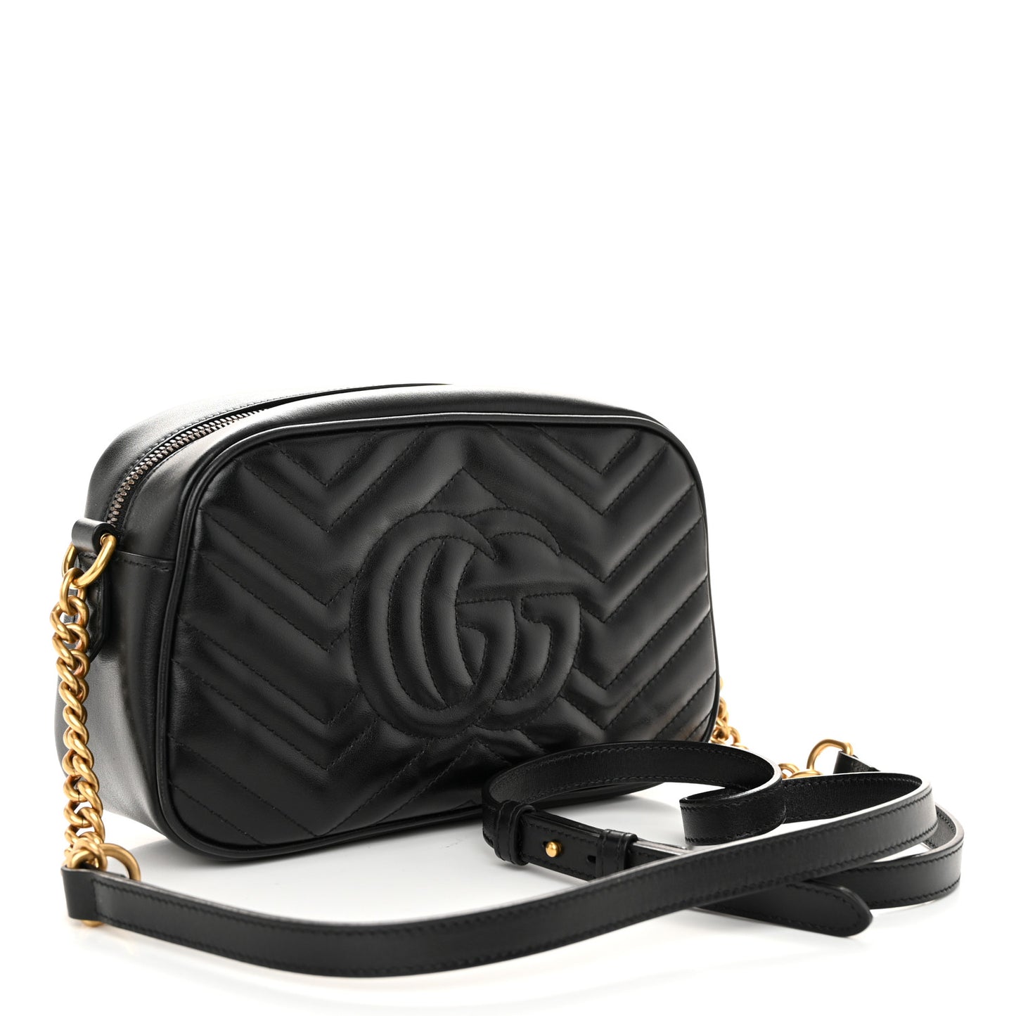 Calfskin Matelasse Small GG Marmont Chain Shoulder Bag Black