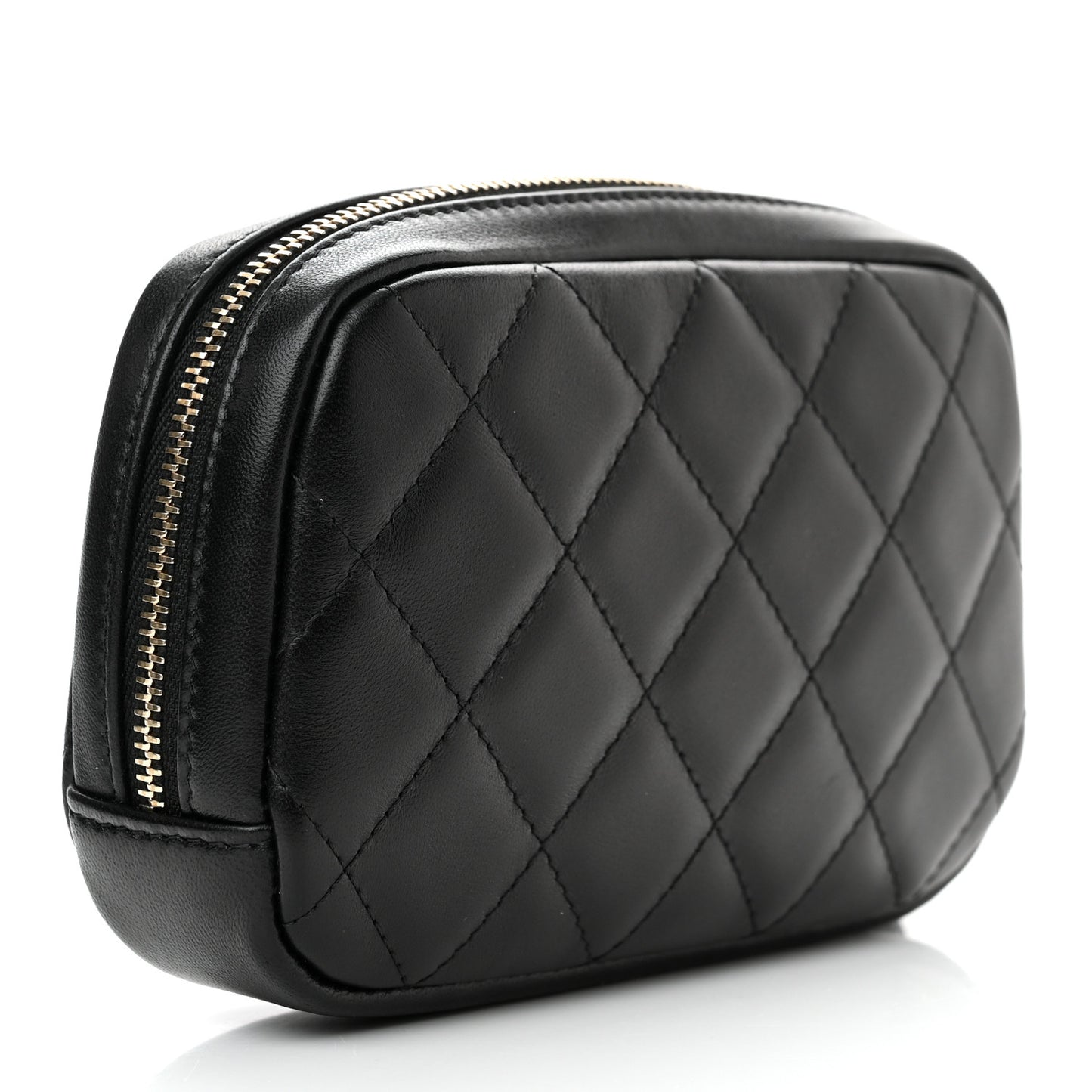 Lambskin Quilted Small Curvy Pouch Cosmetic Case Black