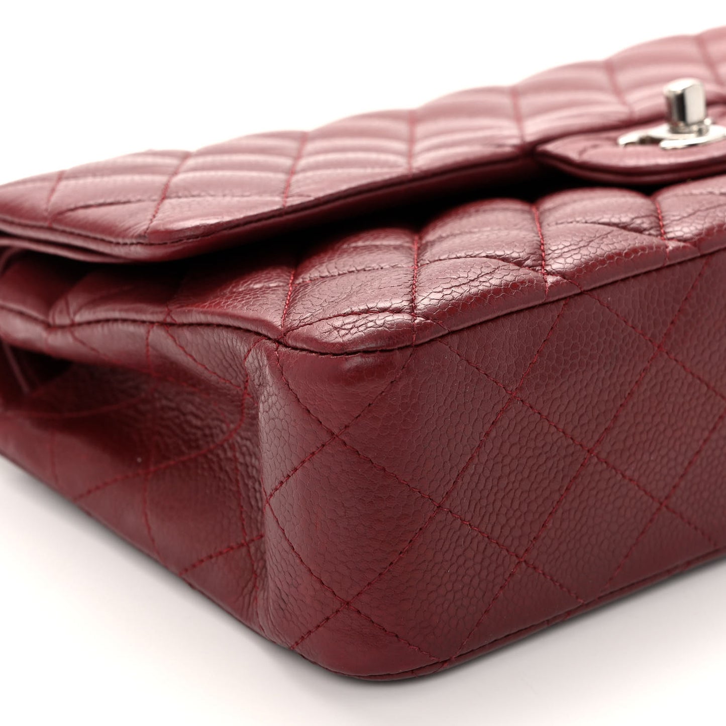 Caviar Quilted Medium Double Flap Dark Red