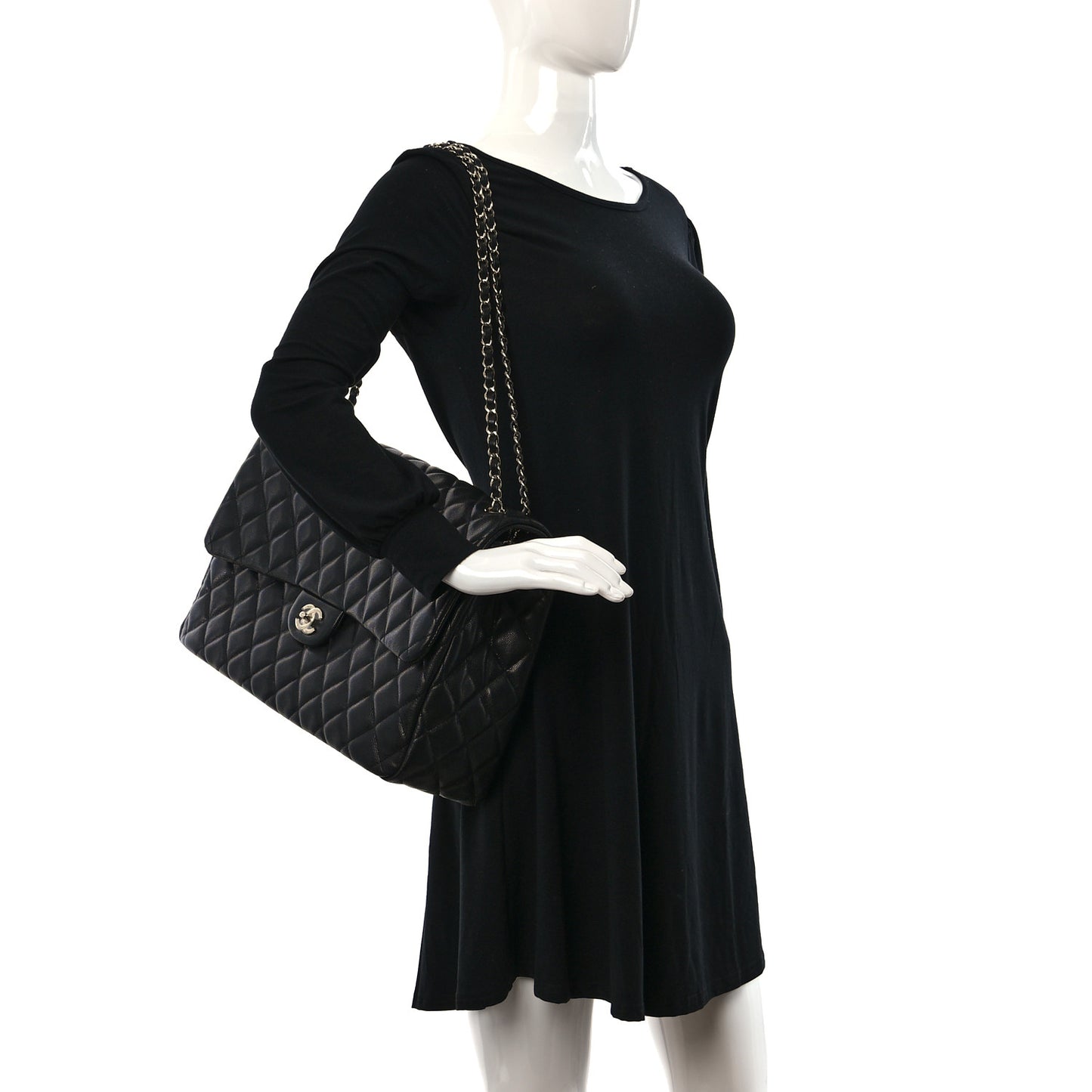 Caviar Quilted XXL Travel Flap Bag Black