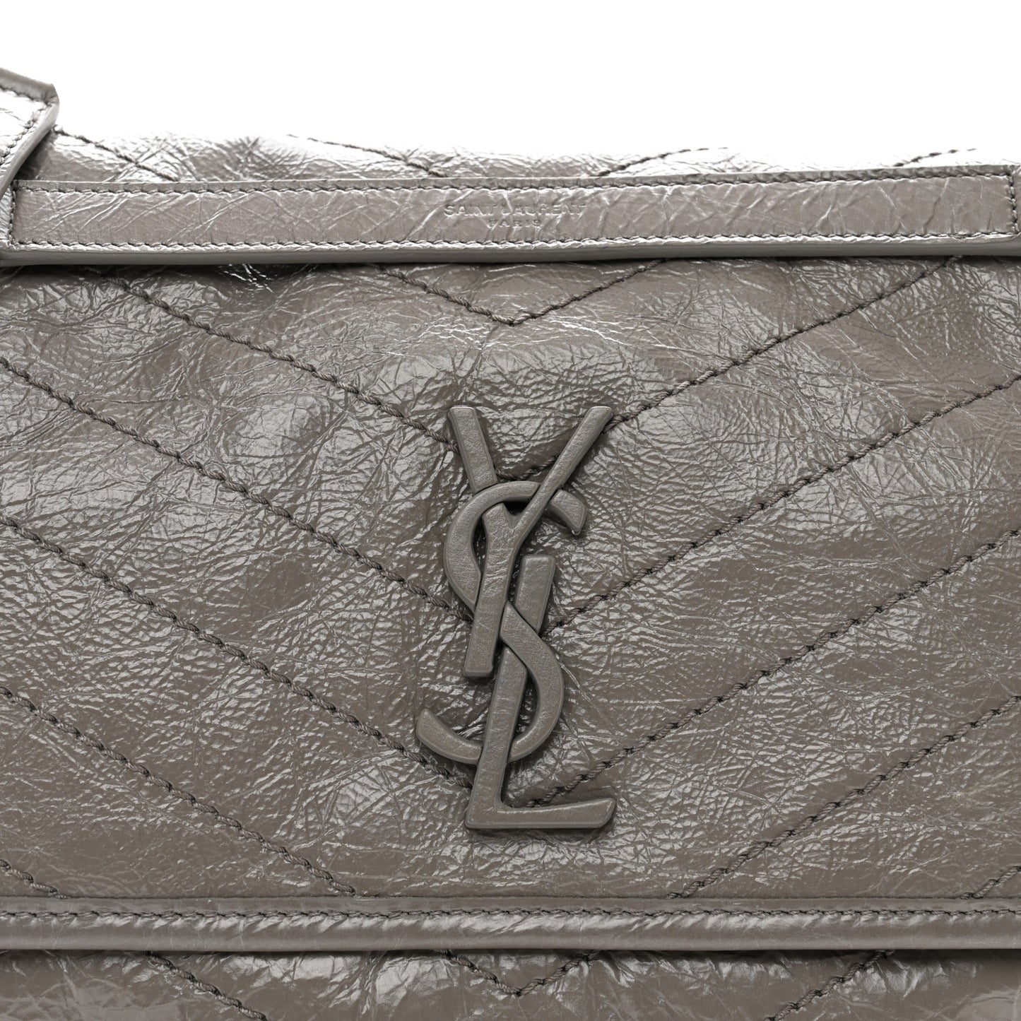 Crinkled Calfskin Matelasse Monogram Medium Niki Chain Satchel Fog