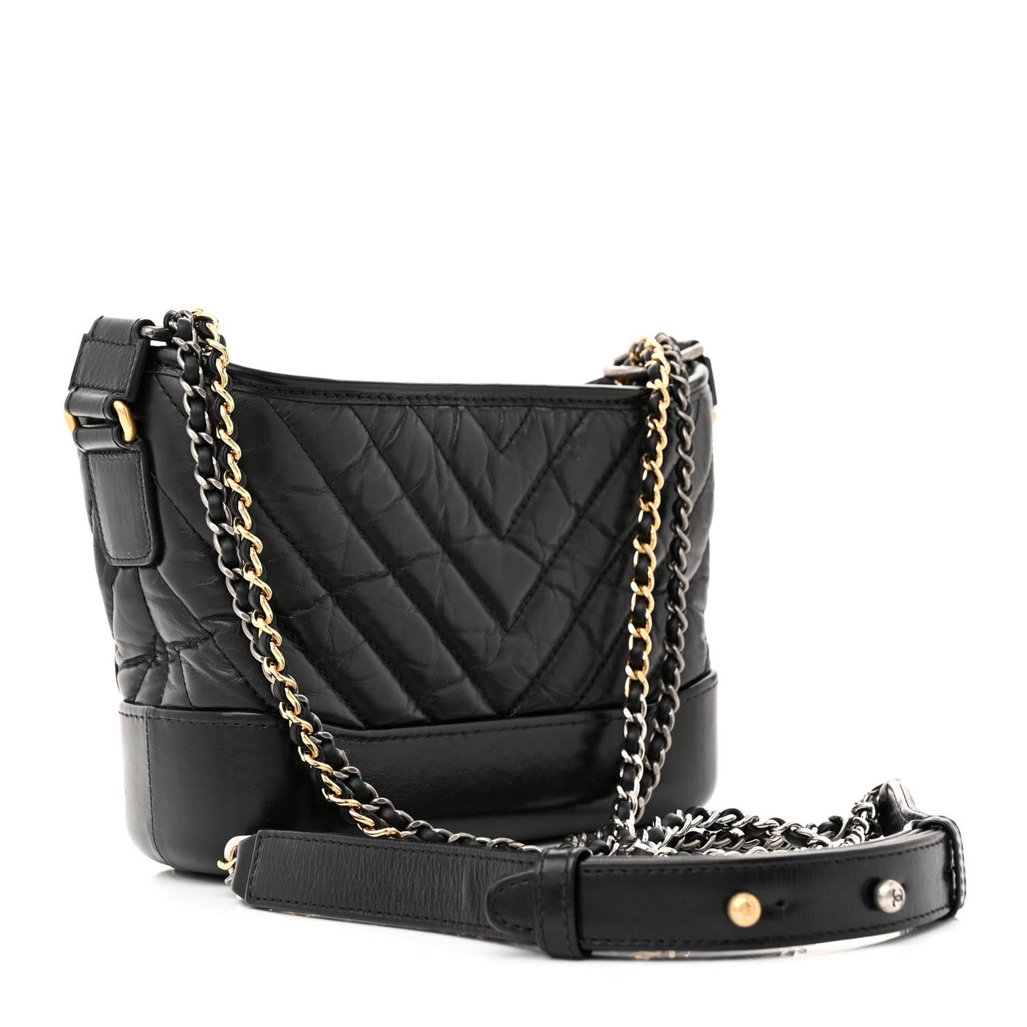 Aged Calfskin Chevron Quilted Small Gabrielle Hobo Black
