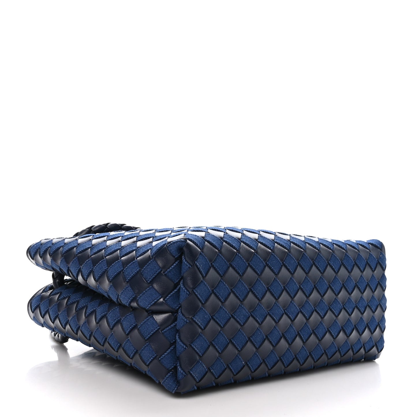 Nappa Intrecciato Denim Medium Andiamo Shoulder Bag Abyss Indigo