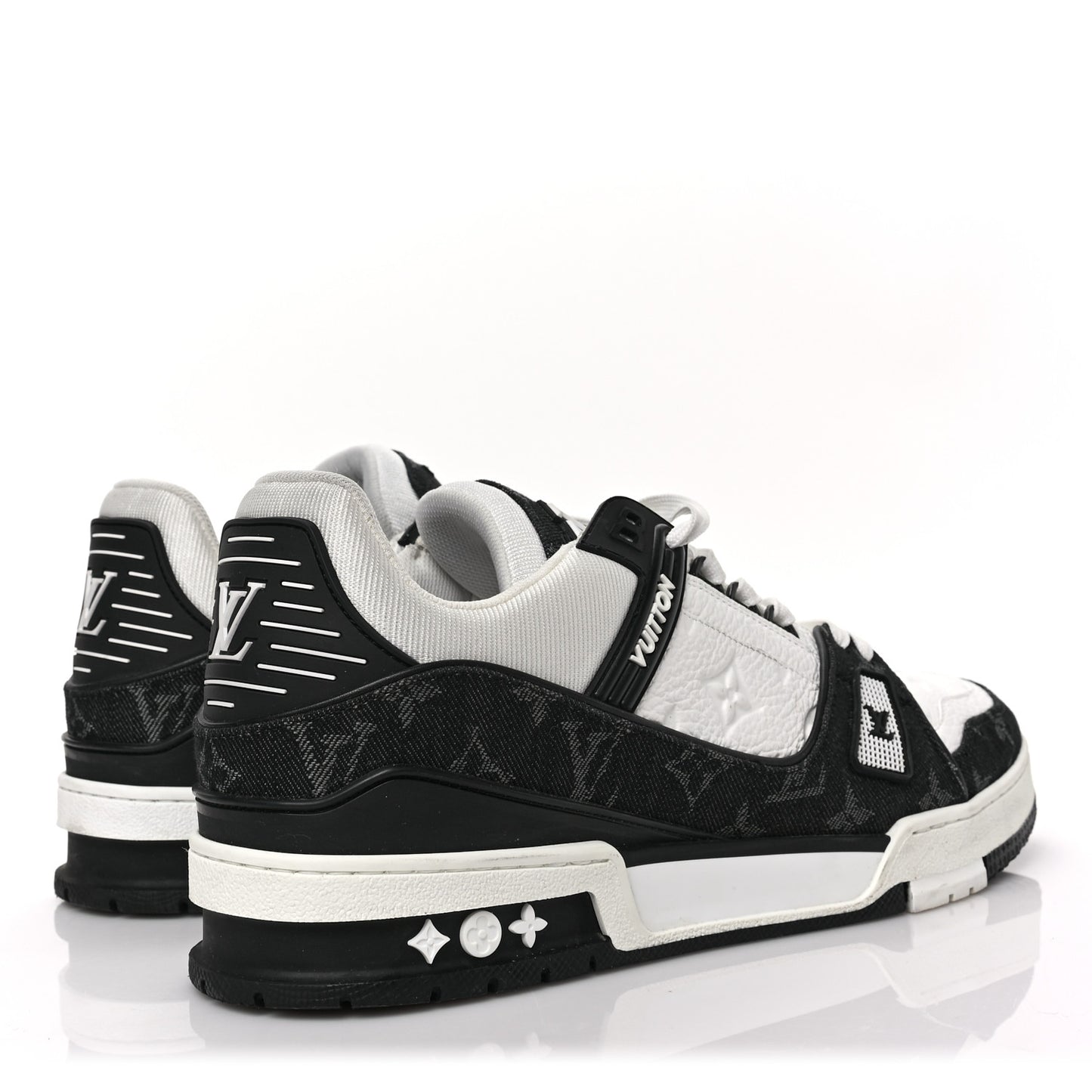 Calfskin Monogram Denim Mens LV Trainer Sneakers 9 Black