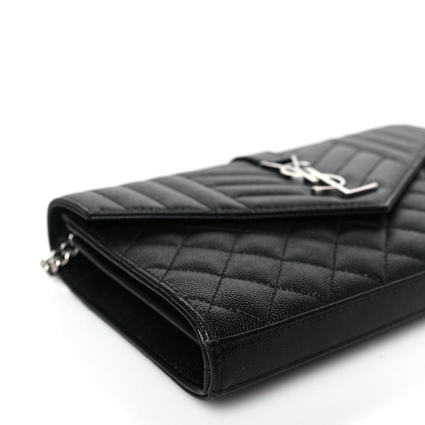 Grain De Poudre Mixed Matelasse Triquilt Monogram Chain Wallet Black