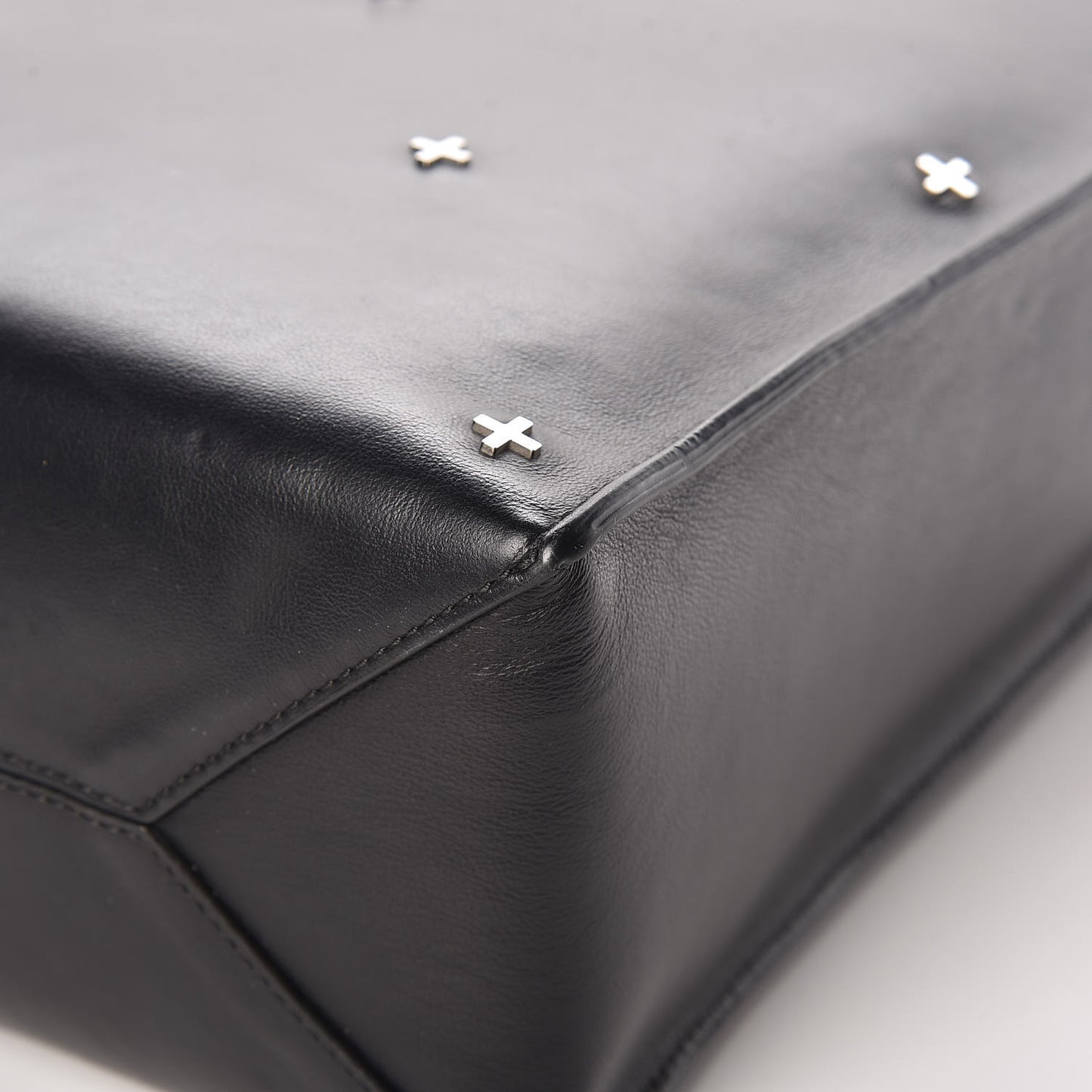Calfskin Stud Embellished Small Stargate Shopper Tote Black
