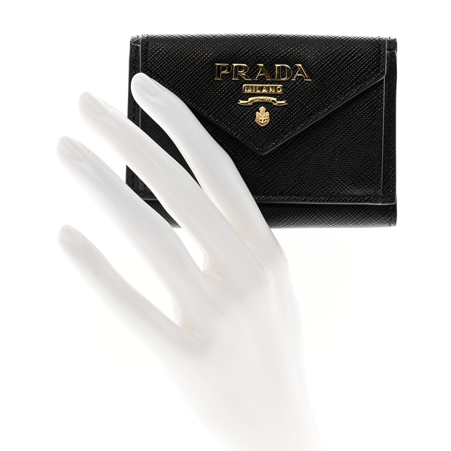 Saffiano Metal Tri-Fold Envelope Card Holder Wallet Black