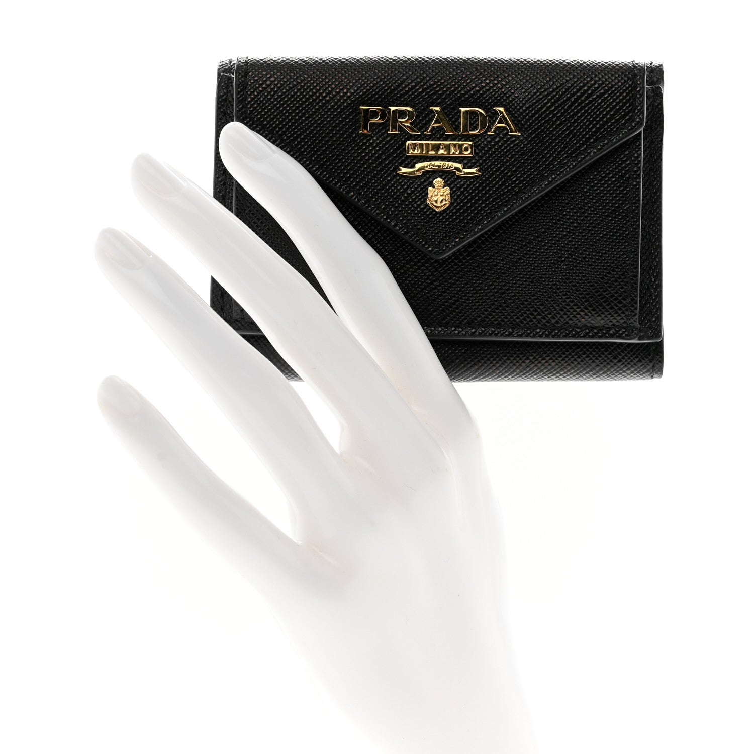 Prada Saffiano Metal Tri-Fold Envelope Card Holder Wallet Black 2 of 7