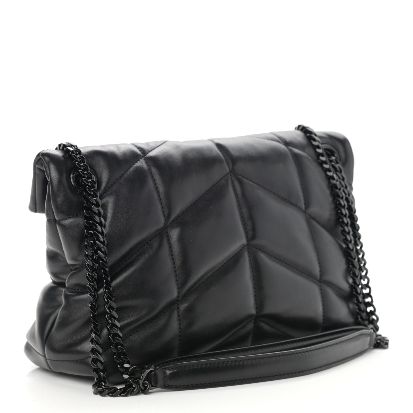 Lambskin Quilted Small Loulou Puffer Monogram Chain Satchel Black