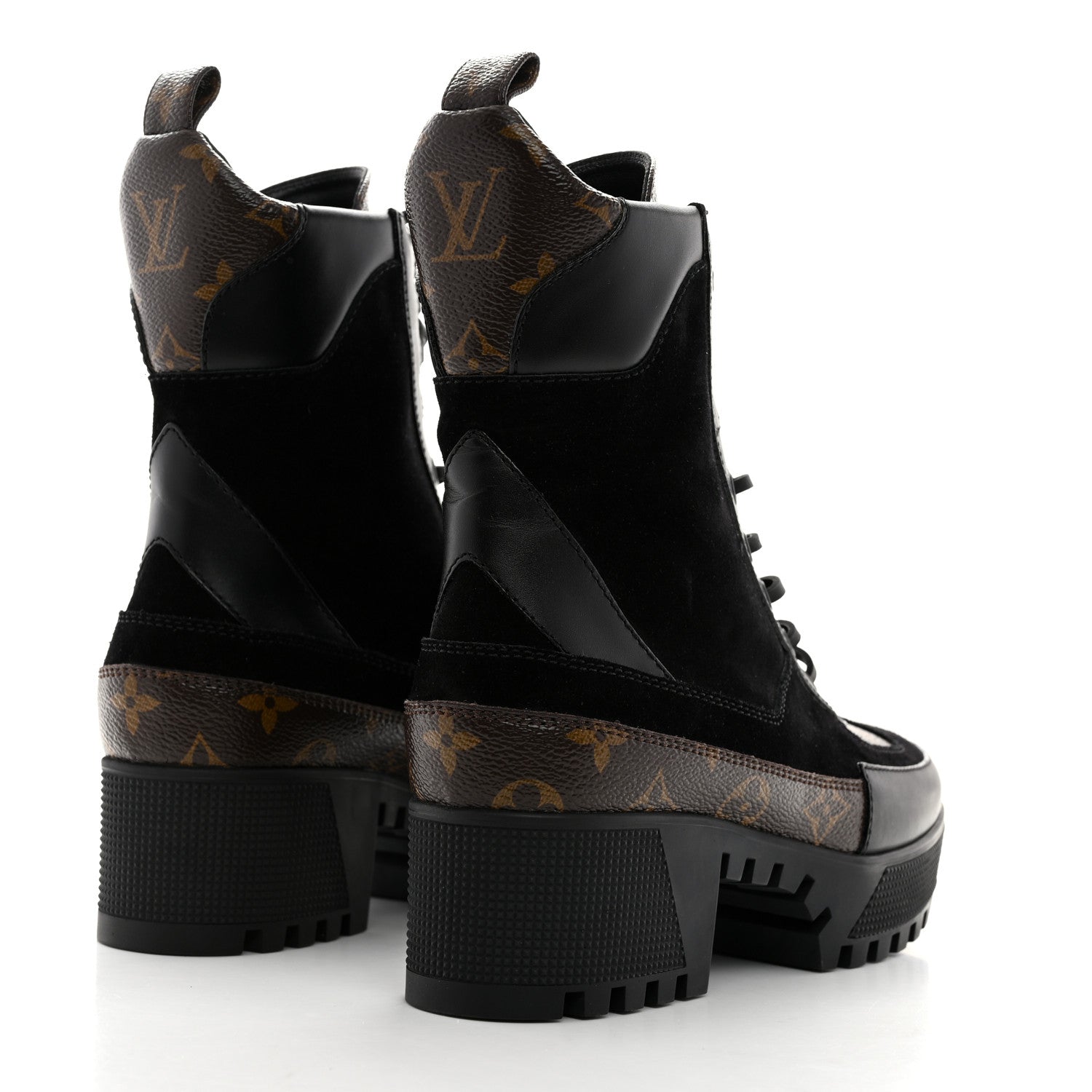 Louis Vuitton Suede Calfskin Monogram Laureate Platform Desert Boots 37 Black 3 of 8