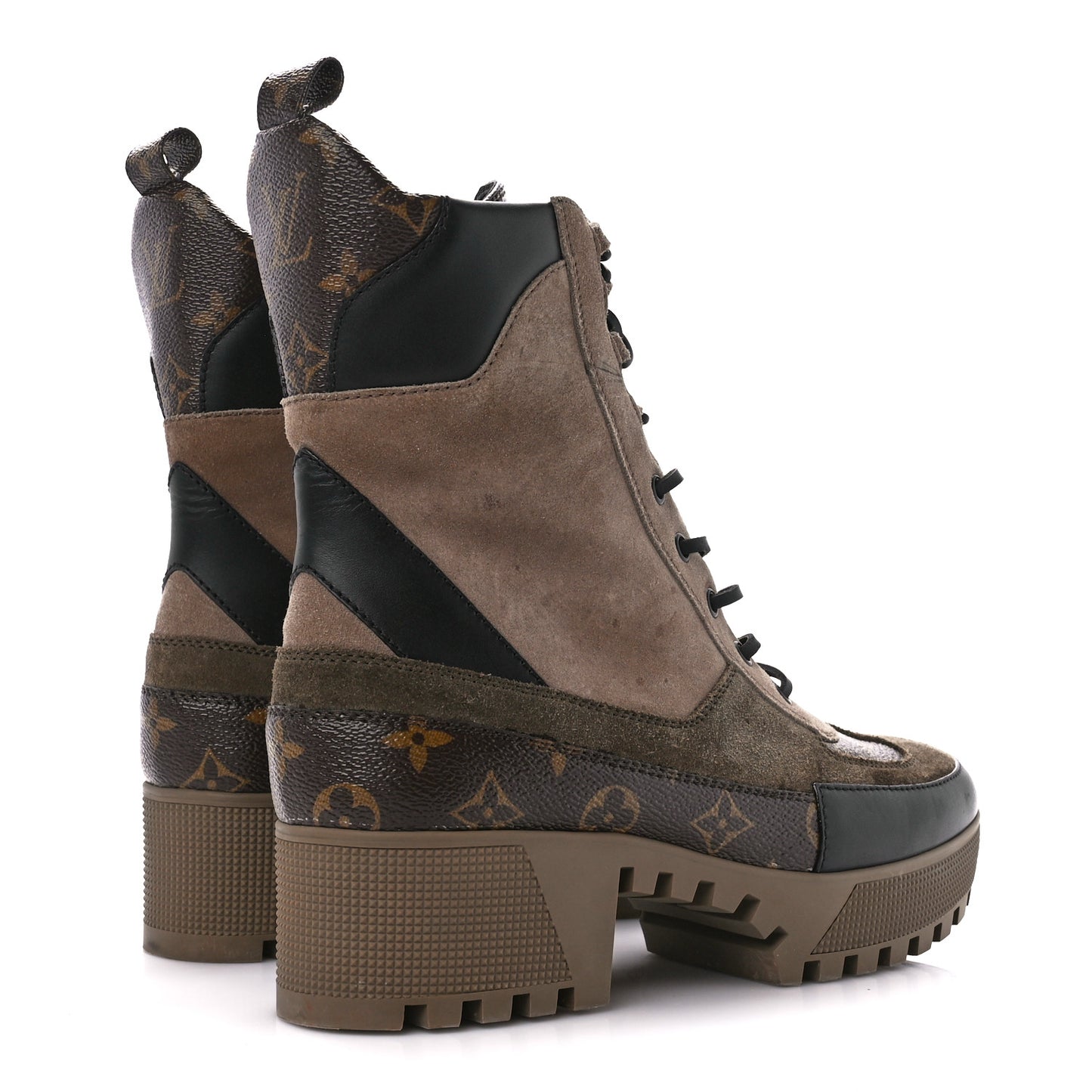 Suede Calfskin Monogram Laureate Platform Desert Boots 41 Taupe