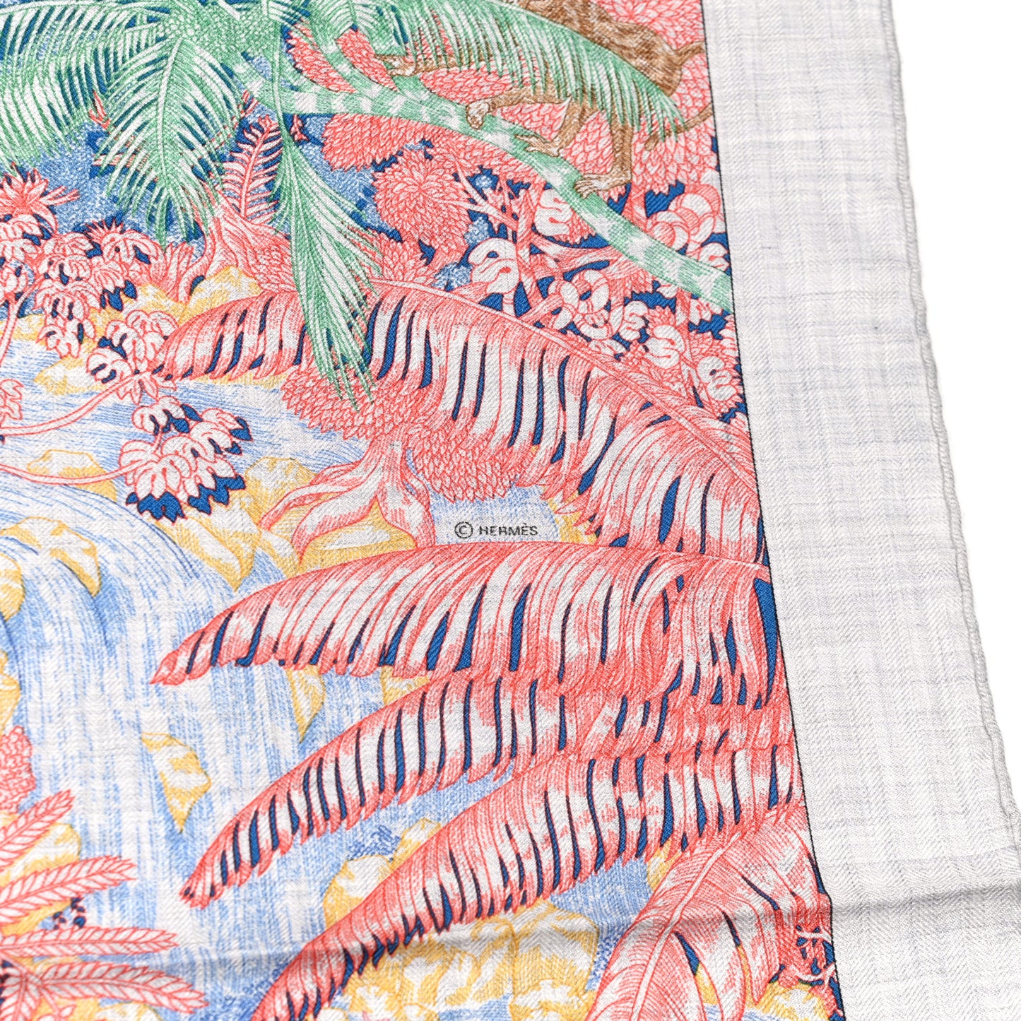 Cashmere Silk Faubourg Tropical Shawl 140 Gris Chine Rose