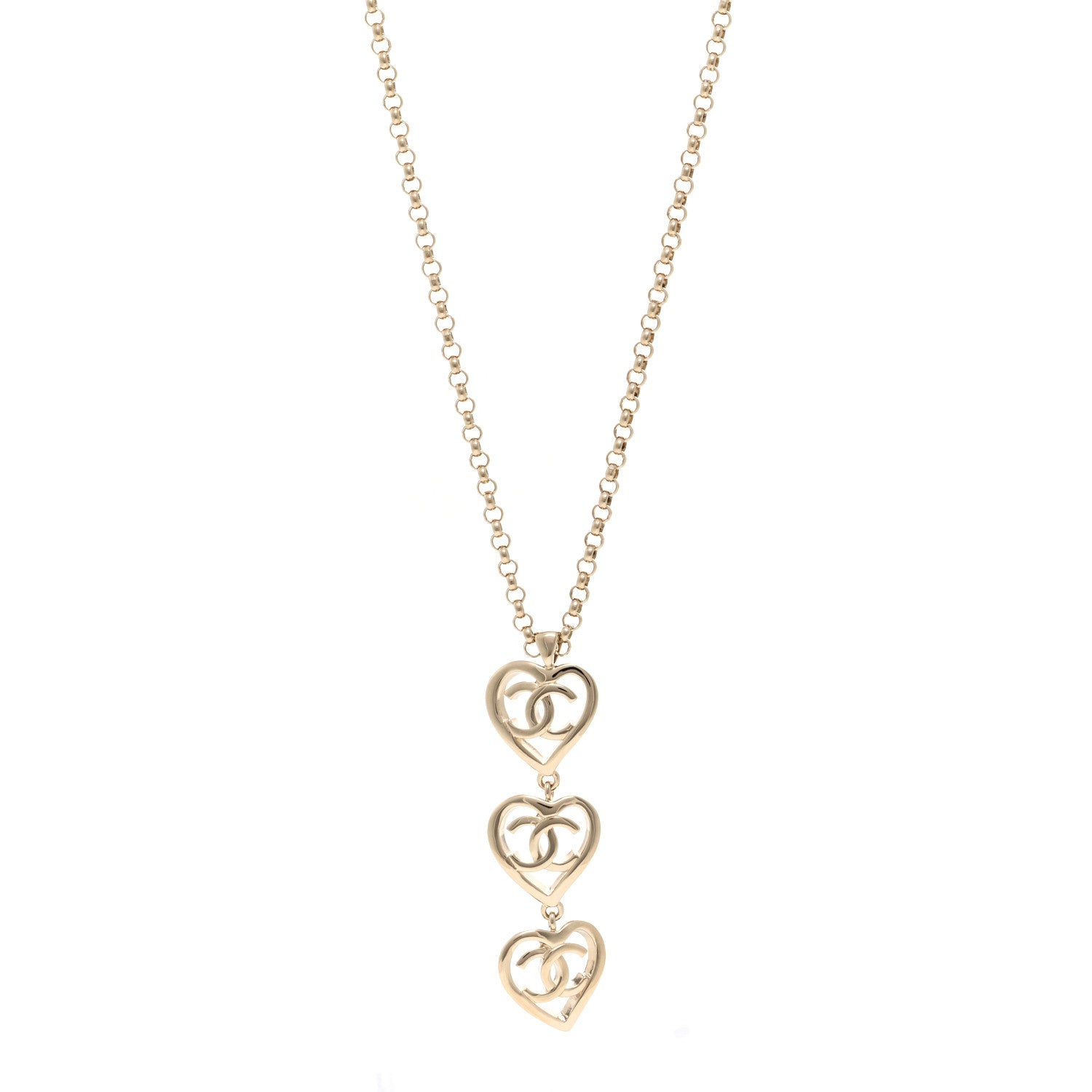 Chanel Metal CC Heart Coco In Love Drop Necklace Gold 1528082 ...