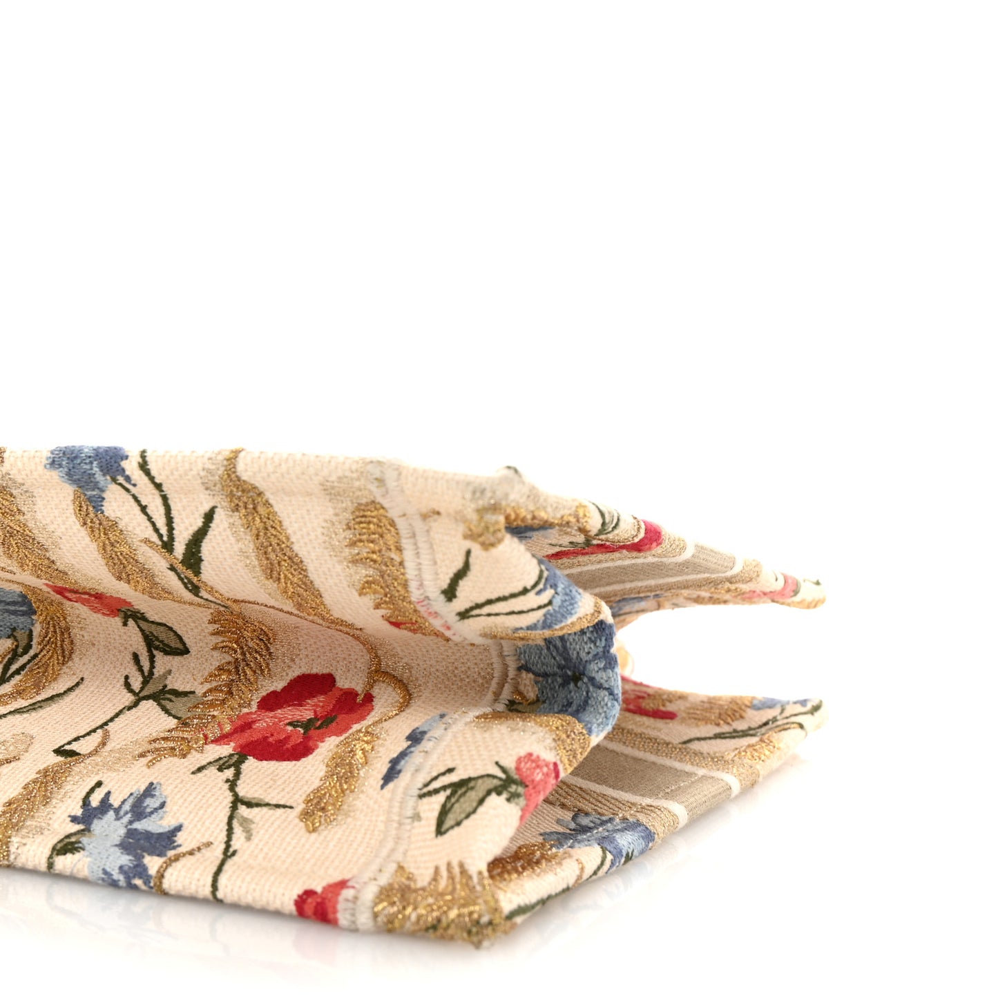 Canvas Embroidered Medium Hibiscus Book Tote Beige Multicolor