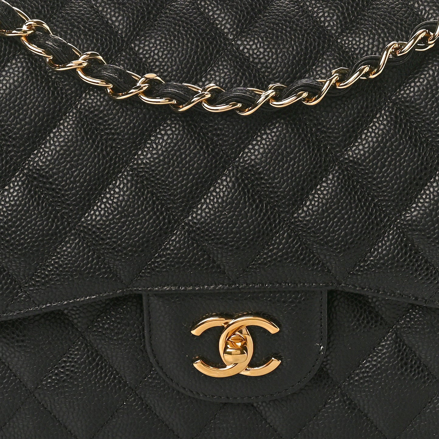 Caviar Quilted Jumbo Double Flap Black