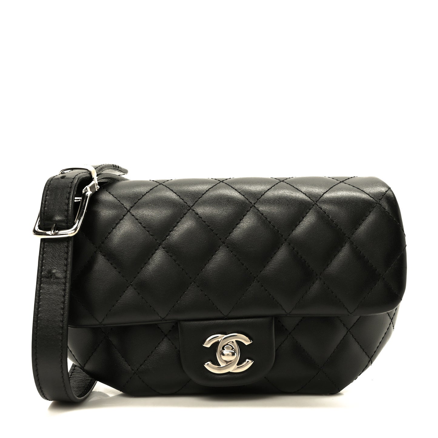 Calfskin Quilted CC Uniform Flap Belt Bag Black