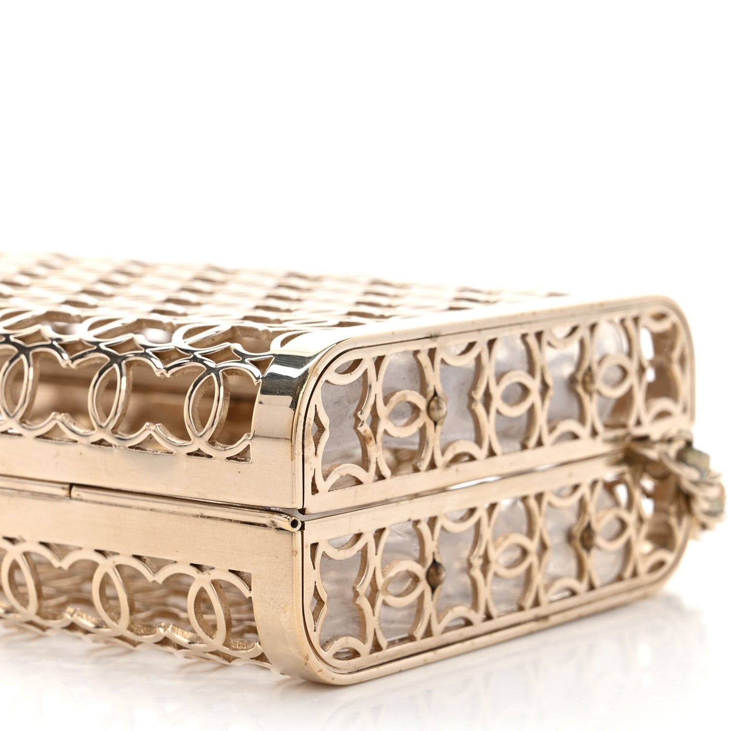 Metal CC Moucharabieh Minaudiere Crossbody Gold