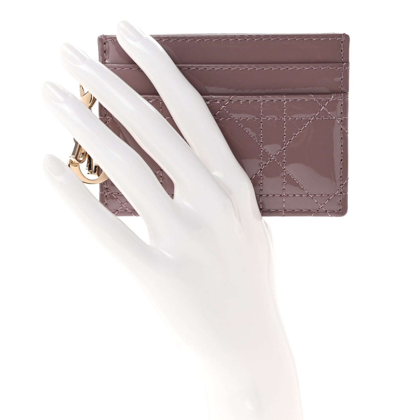 Patent Cannage Lady Dior Five-Slots Card Holder Pink Peony