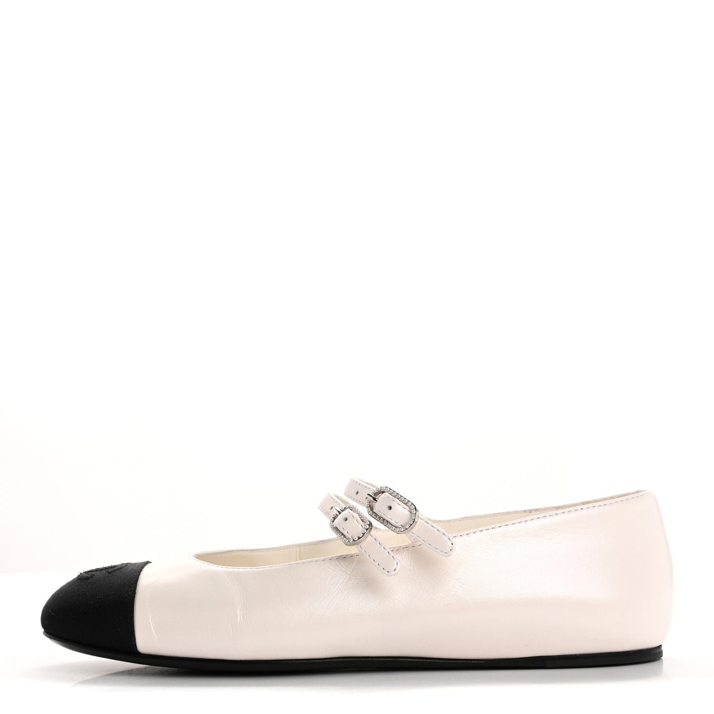 Lambskin Grosgrain Pearl Mary Jane Flats 36 White Black