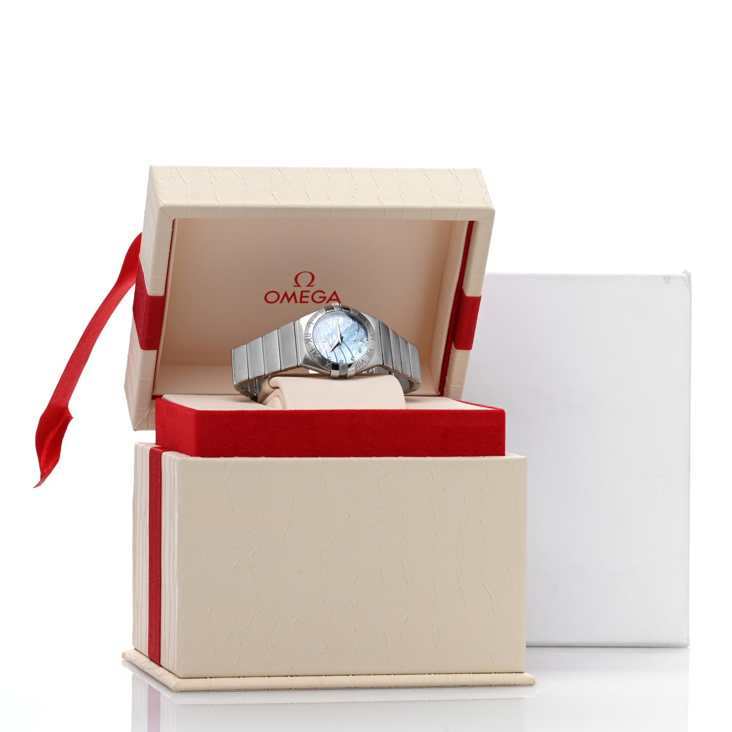 Omega Stainless Steel Diamond Blue Mother of Pearl 27mm Constellation Quartz Watch 123.10.27.60.57.001 5 of 5