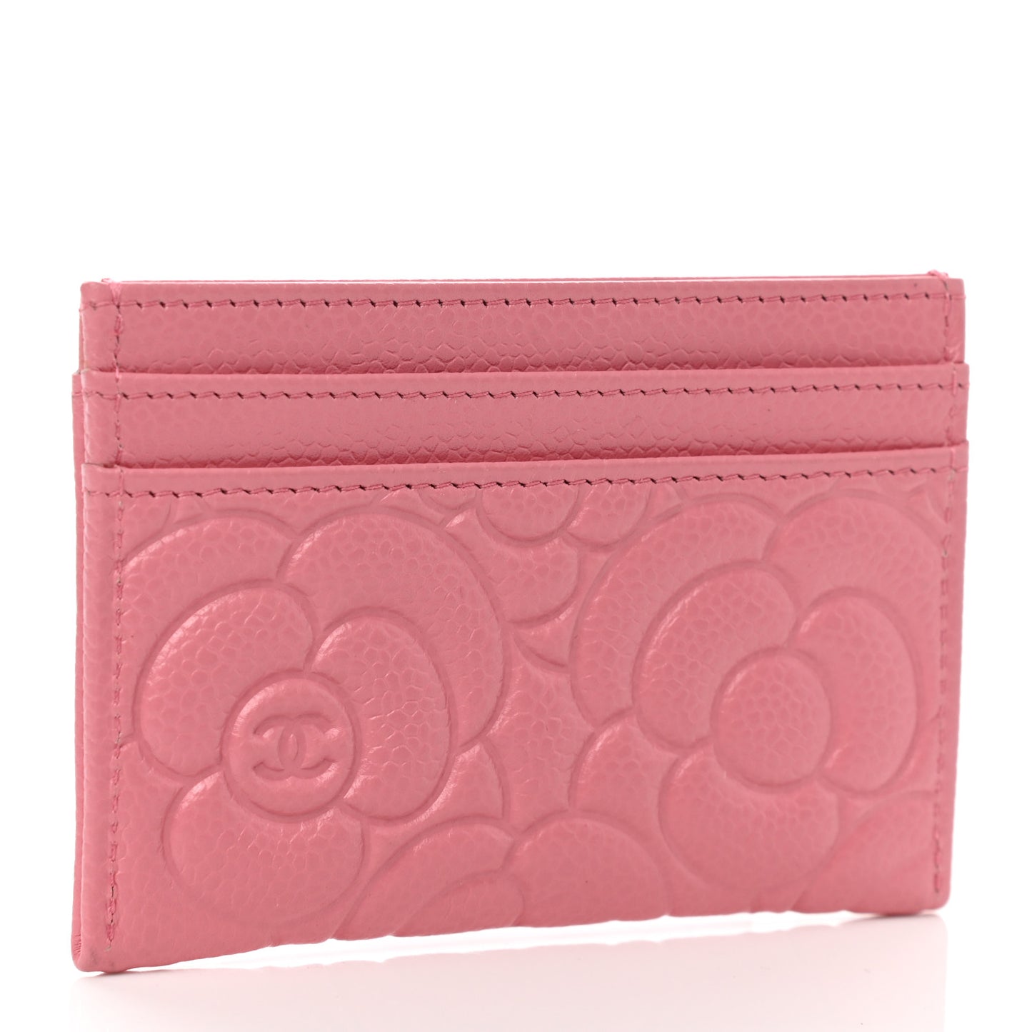Caviar Camellia Embossed Card Holder Pink