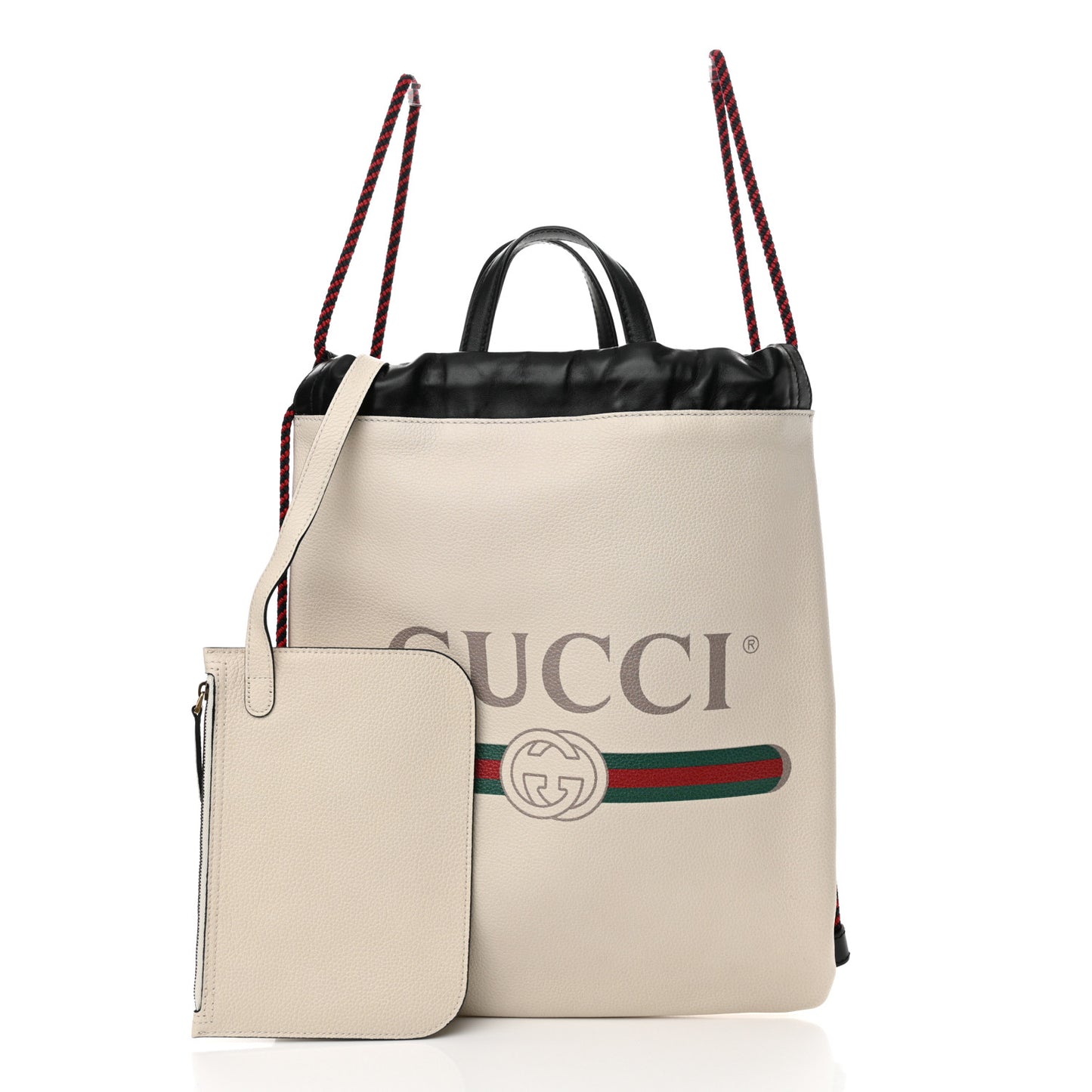 Calfskin Logo Drawstring Backpack Mystic White