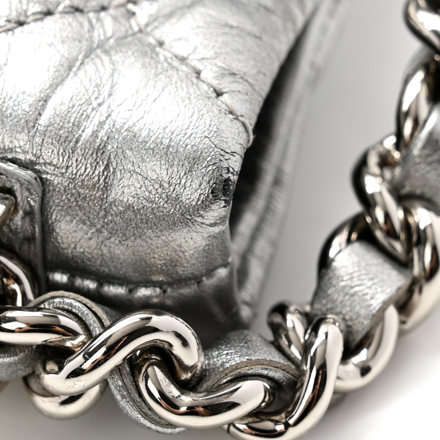 Metallic Crackled Calfskin Quilted Large Big Bang Hobo Silver
