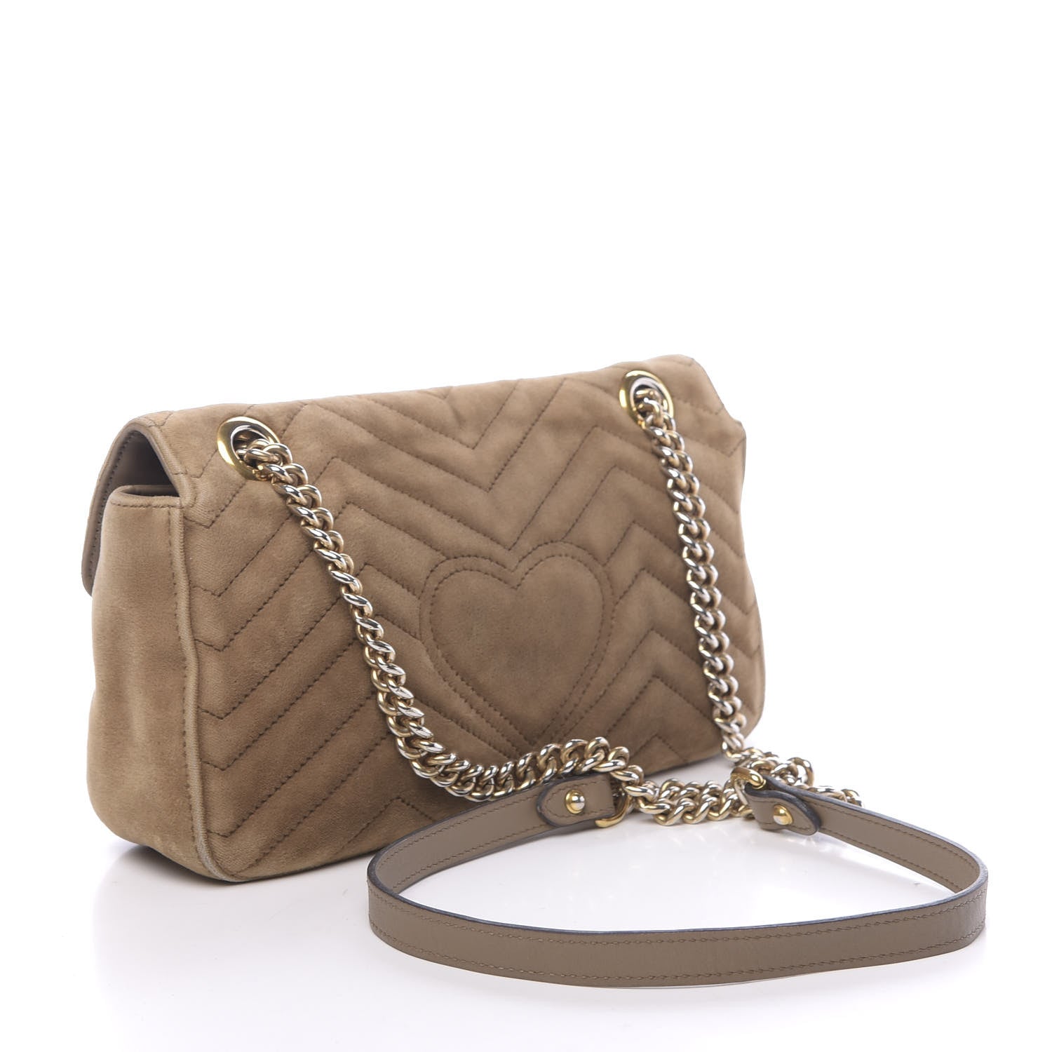 Gucci Velvet Matelasse Small GG Marmont Shoulder Bag Taupe 3 of 29