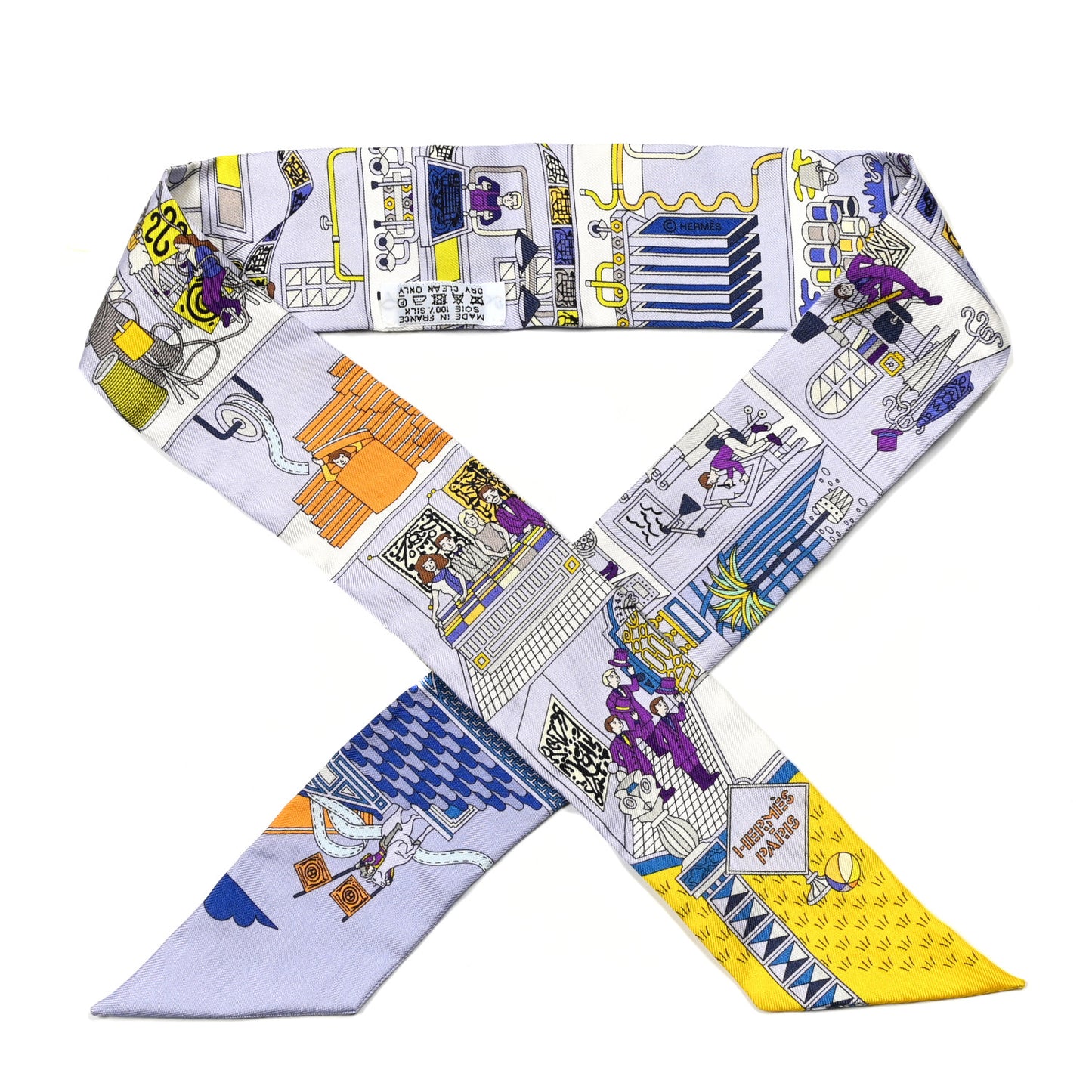 Silk La Maizeon des Carres Twilly Bleu Pale Jaune Vif