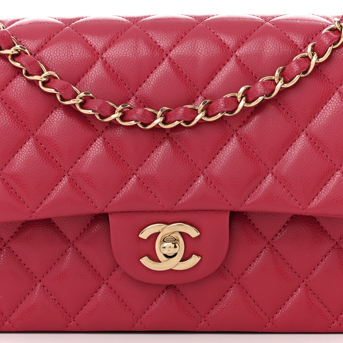 Caviar Quilted Medium Double Flap Dark Pink