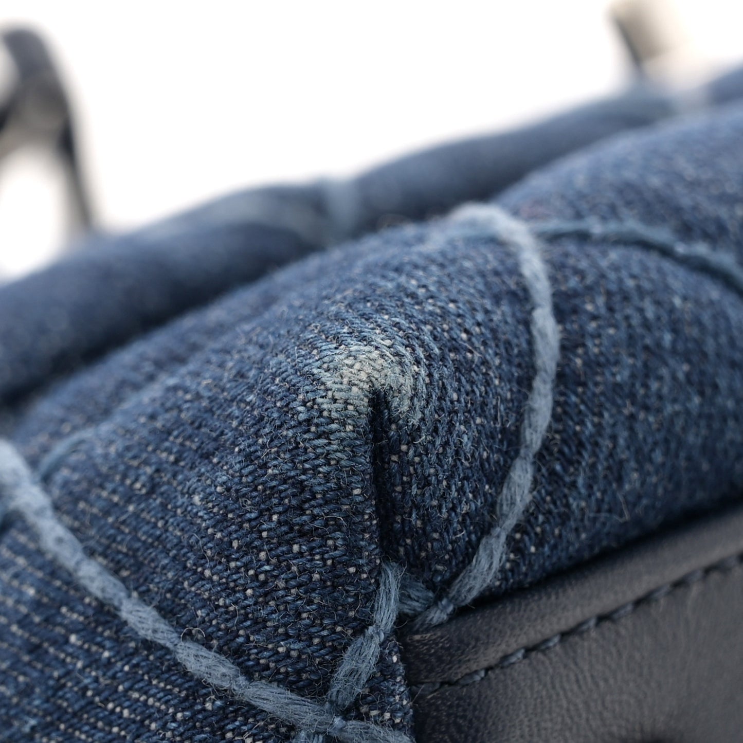 Denim Quilted Small Coco Handle Flap Blue