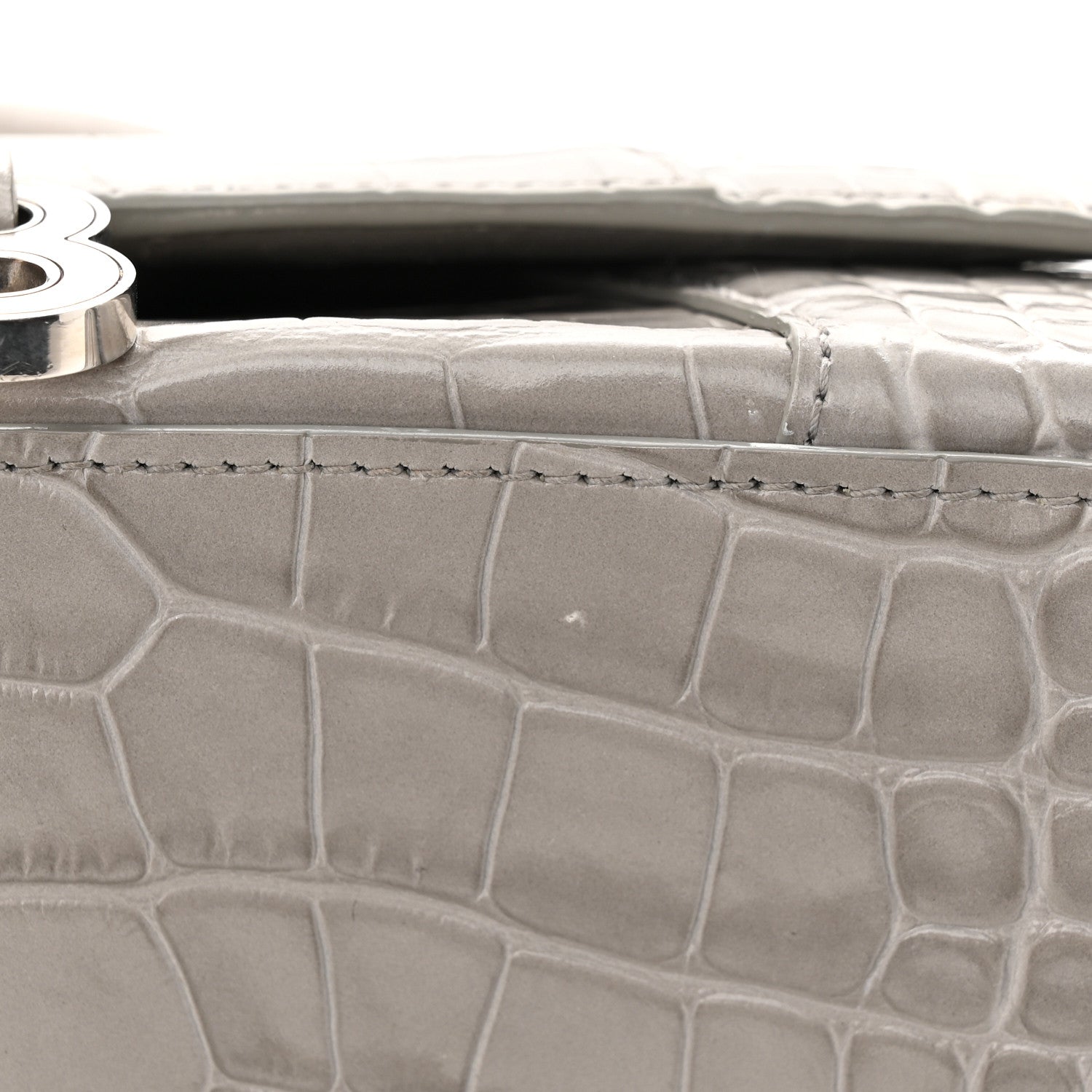 Balenciaga Shiny Calfskin Crocodile Embossed Small Hourglass Top Handle Bag Steel Grey 12 of 13