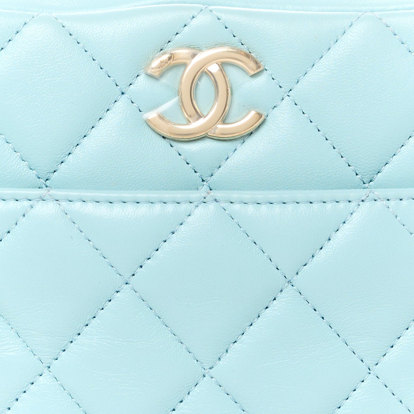 Lambskin Quilted Small Trendy CC Bowling Bag Light Blue