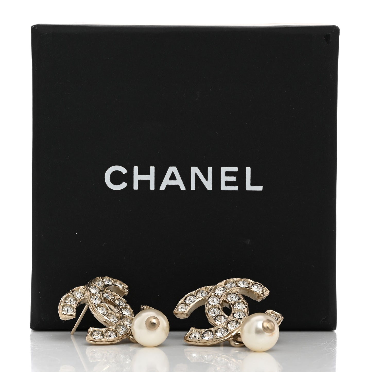 Pearl Crystal CC Drop Earrings Gold