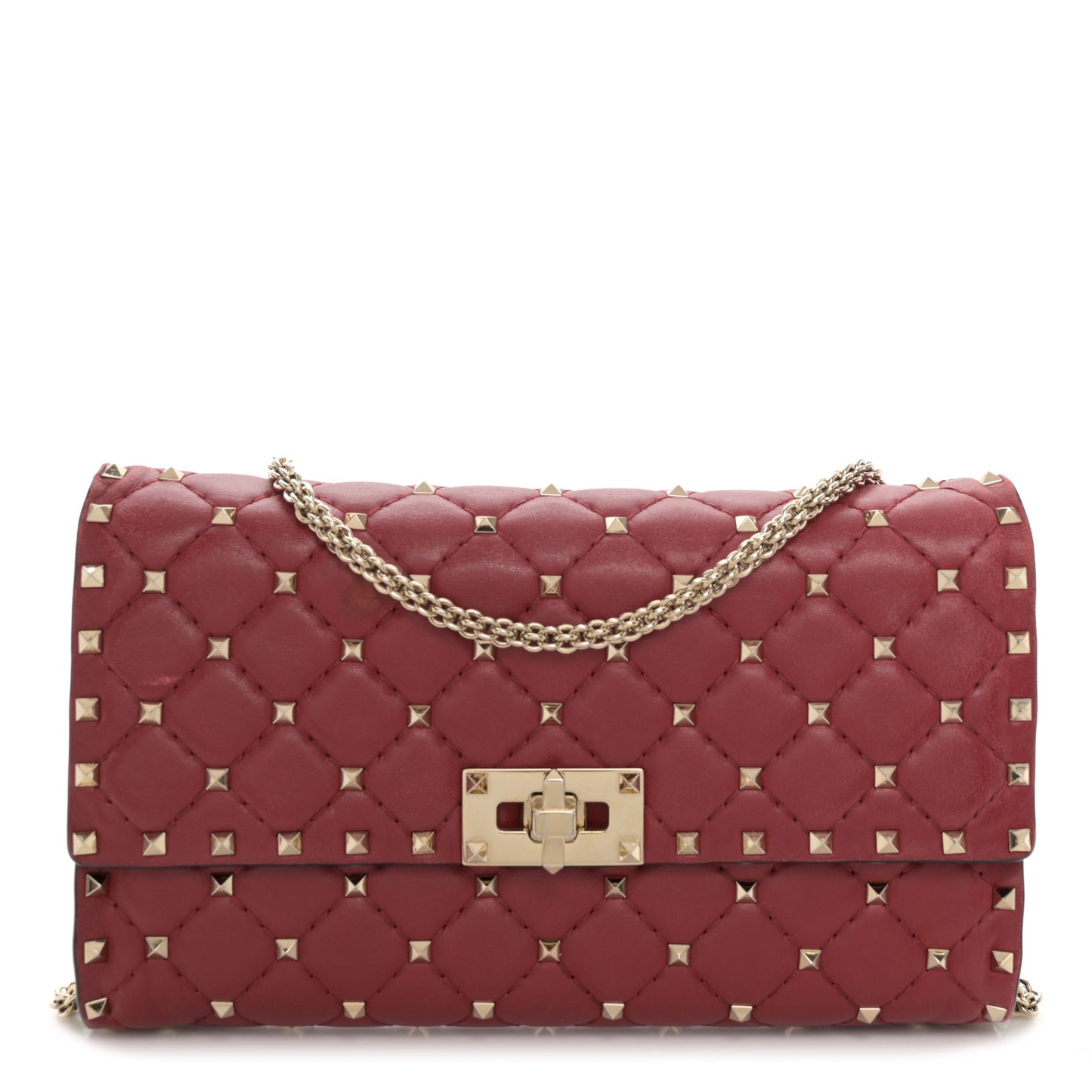 Nappa Rockstud Spike Wallet on Chain Rubino