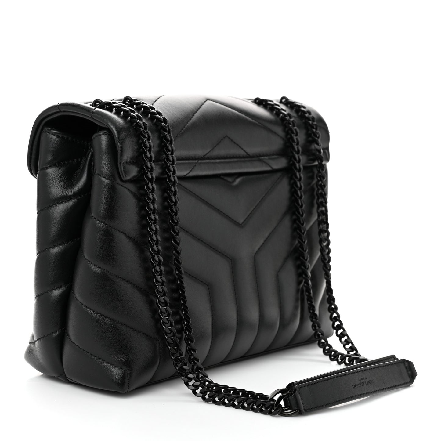 Calfskin Y Quilted Monogram Monochrome Small Loulou Chain Satchel Black