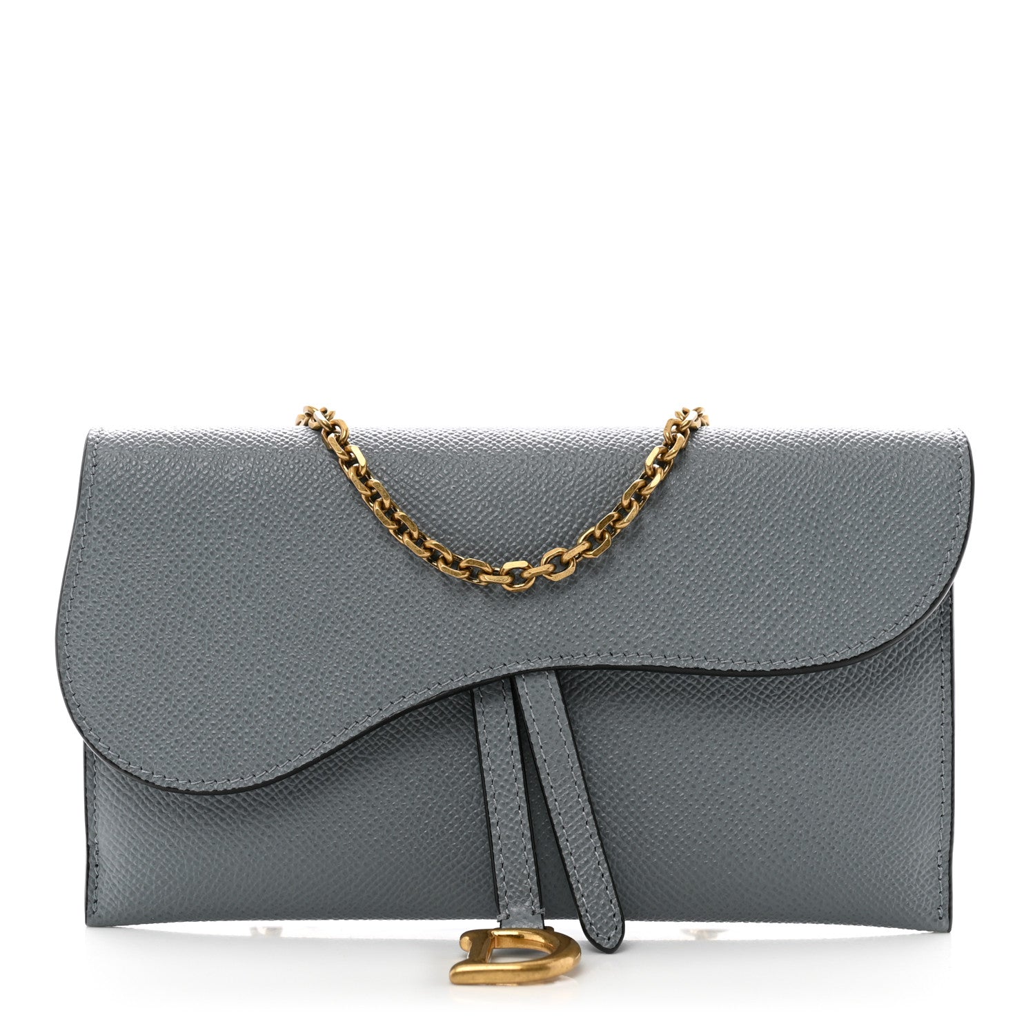 Christian Dior Grained Calfskin Saddle Chain Pouch Cloud Blue 1 of 11